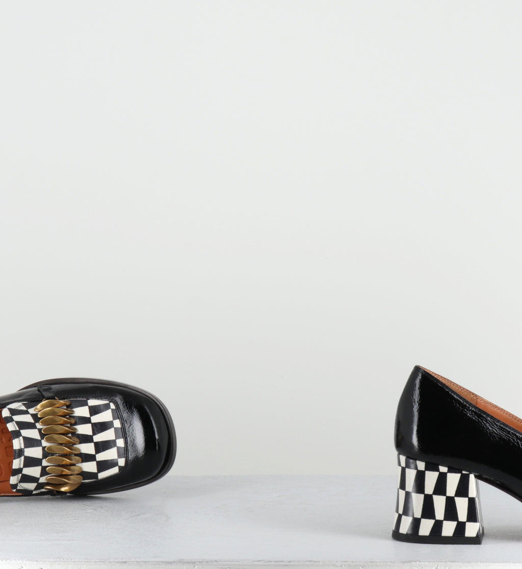 Mocassins à talon damier noir et blanc - TIBRO SUCRE NEGRO
