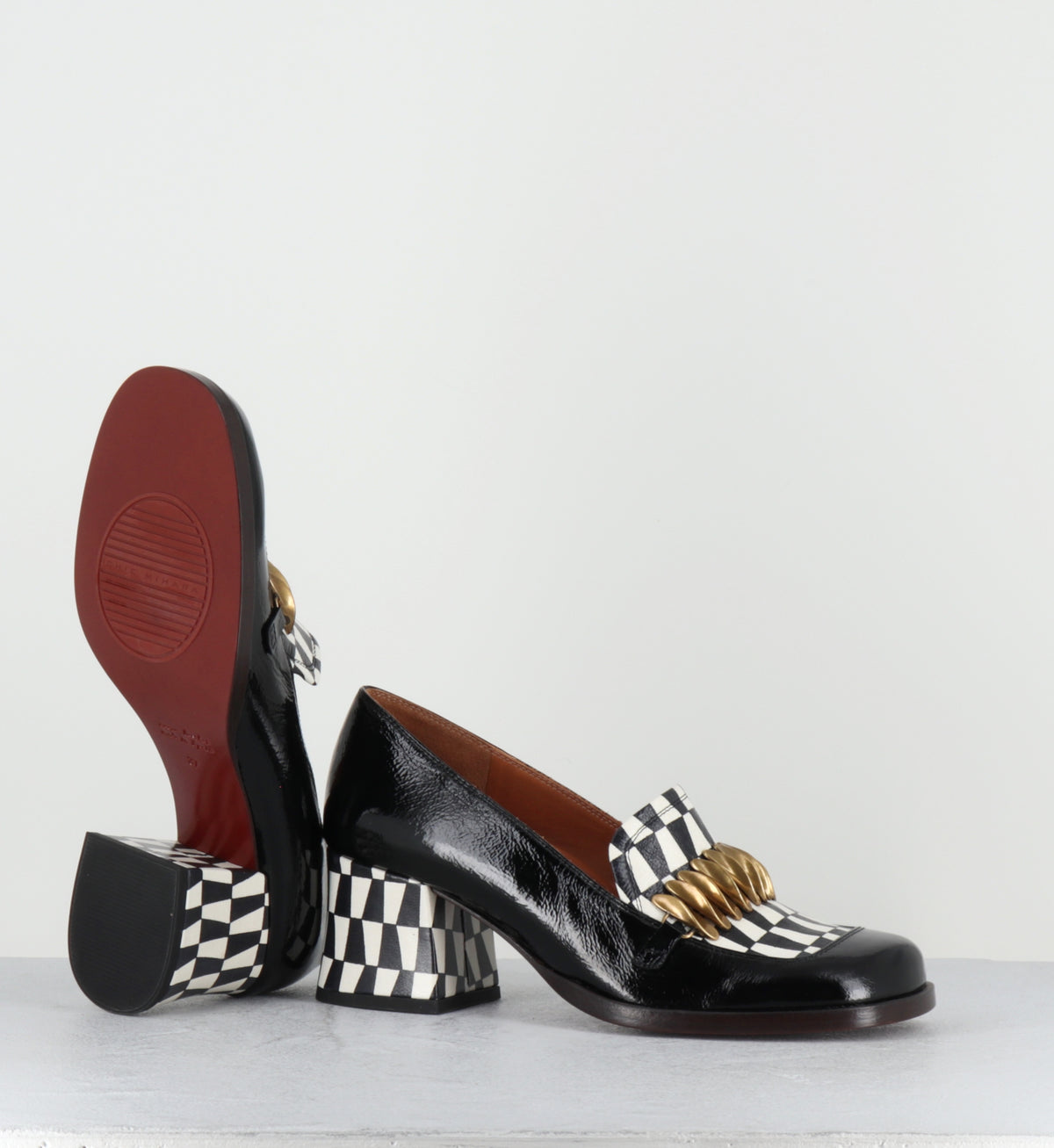 Mocassins à talon damier noir et blanc - TIBRO SUCRE NEGRO
