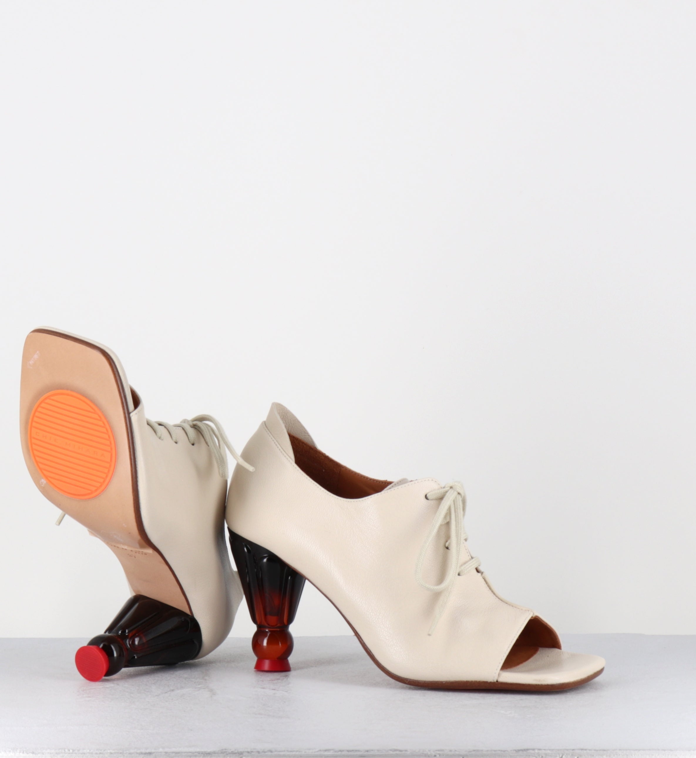 Open-boots en cuir blanc cassé talon plexi - UTILITY KIMERA LECHE