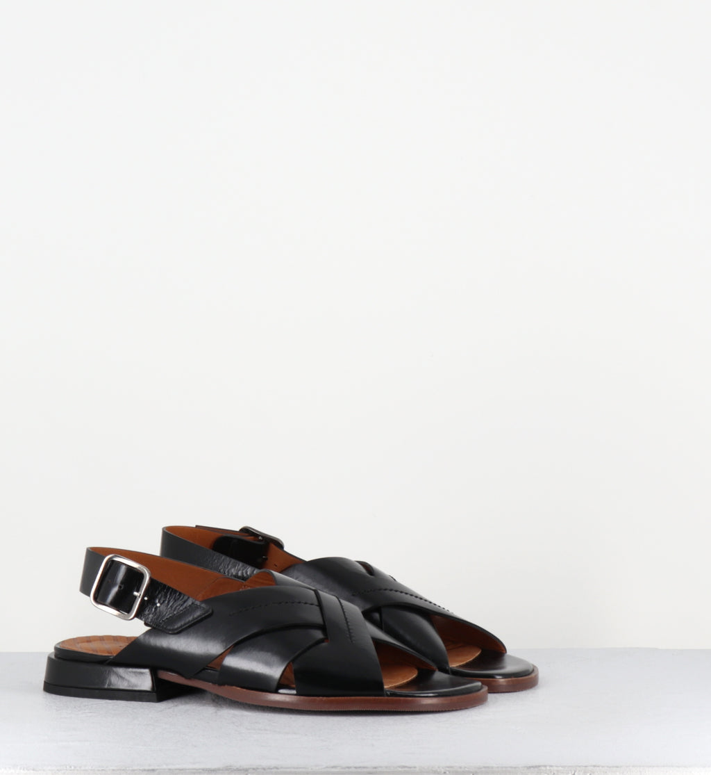 Sandales plates en cuir noir - WATATA MACAO NEGRO