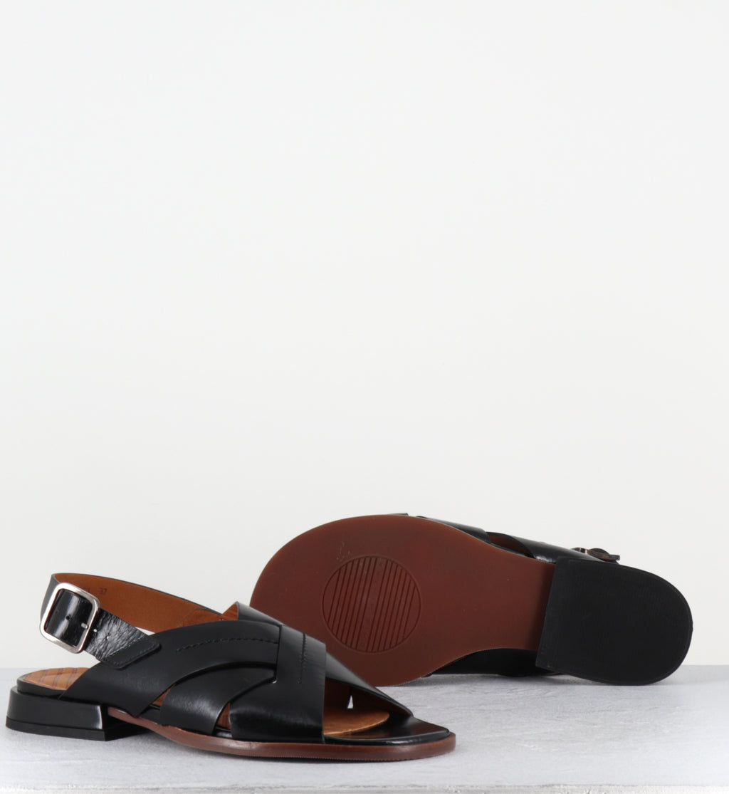Sandales plates en cuir noir - WATATA MACAO NEGRO