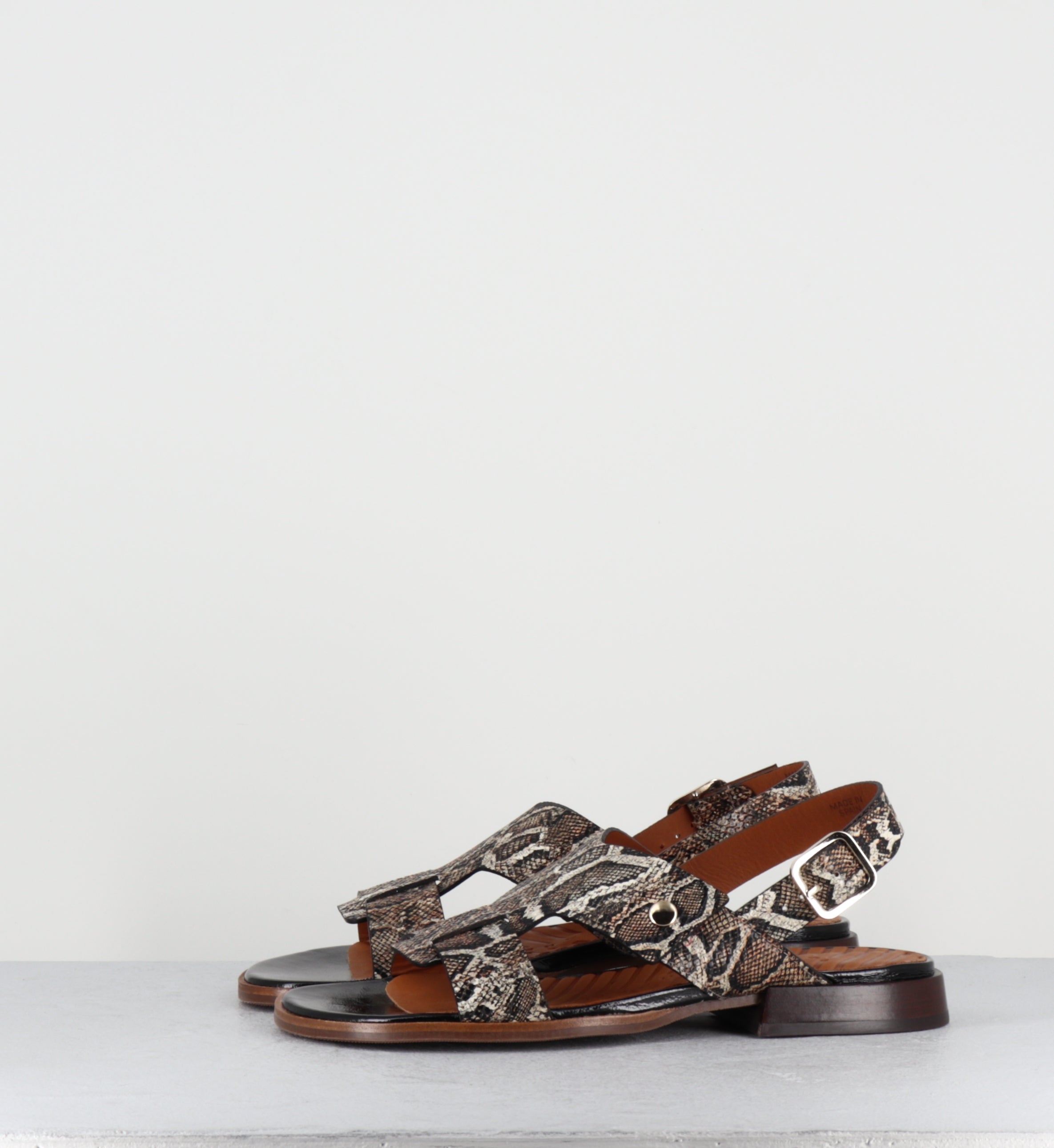 Sandales plates imprimé serpent khaki - WENKA48 SERPIN NATUR