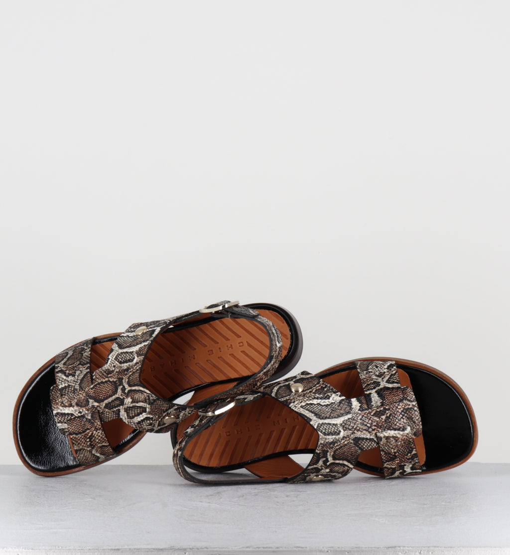 Sandales plates imprimé serpent khaki - WENKA48 SERPIN NATUR