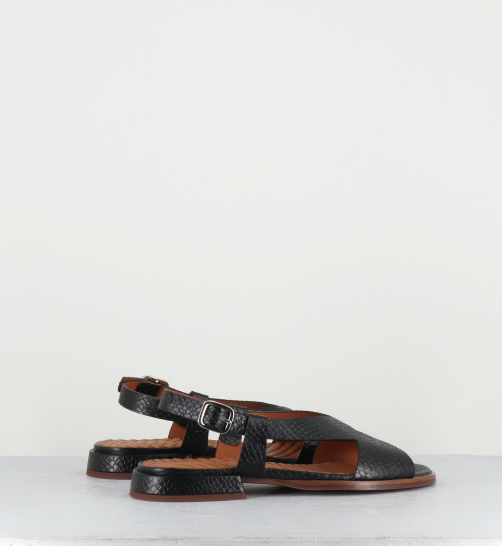 Sandales plates en cuir noir - WENTA48 PIEL NERO
