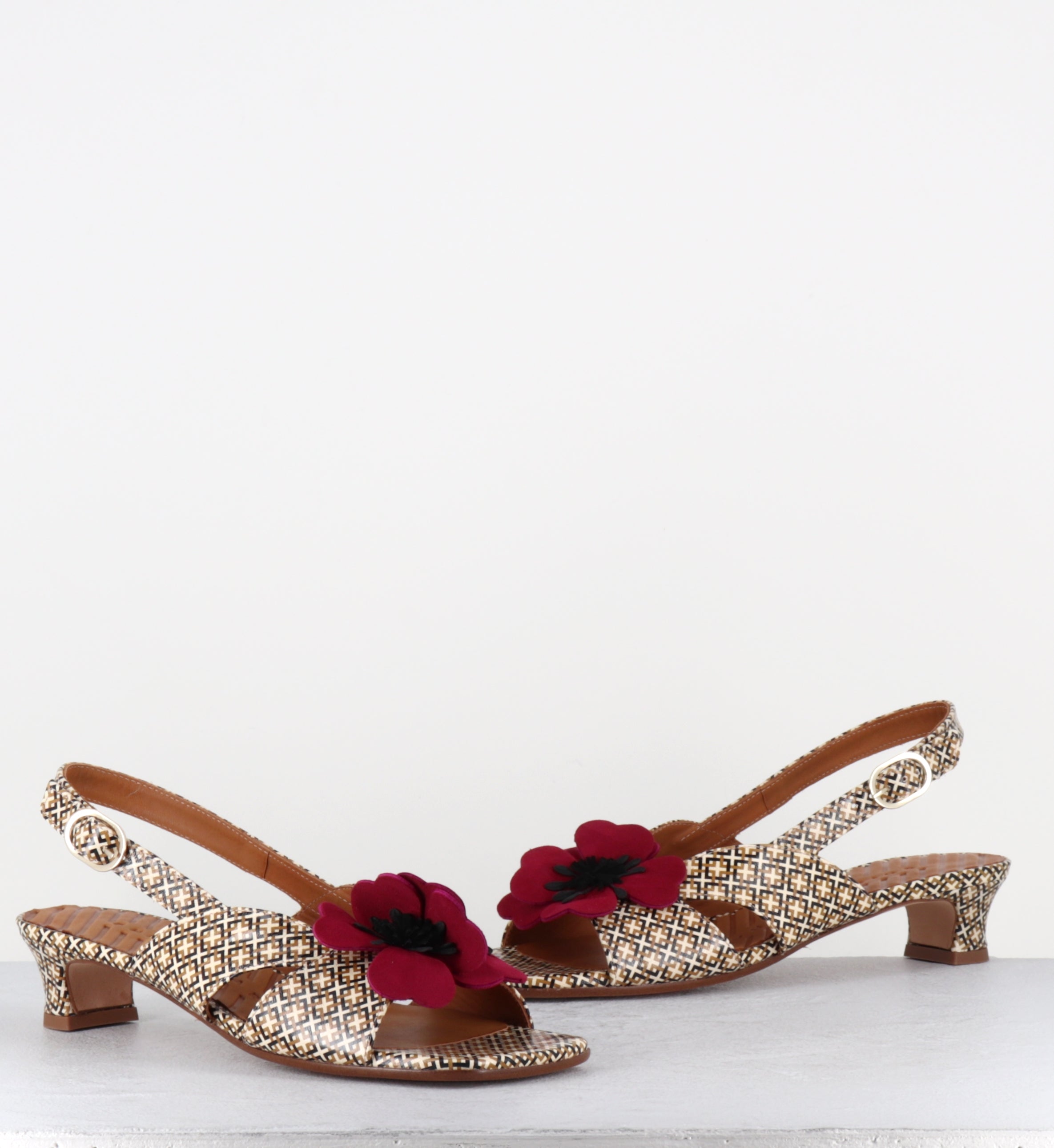 Sandales à fleur imprimé vintage - YETINA SHOKOLAT CUERO