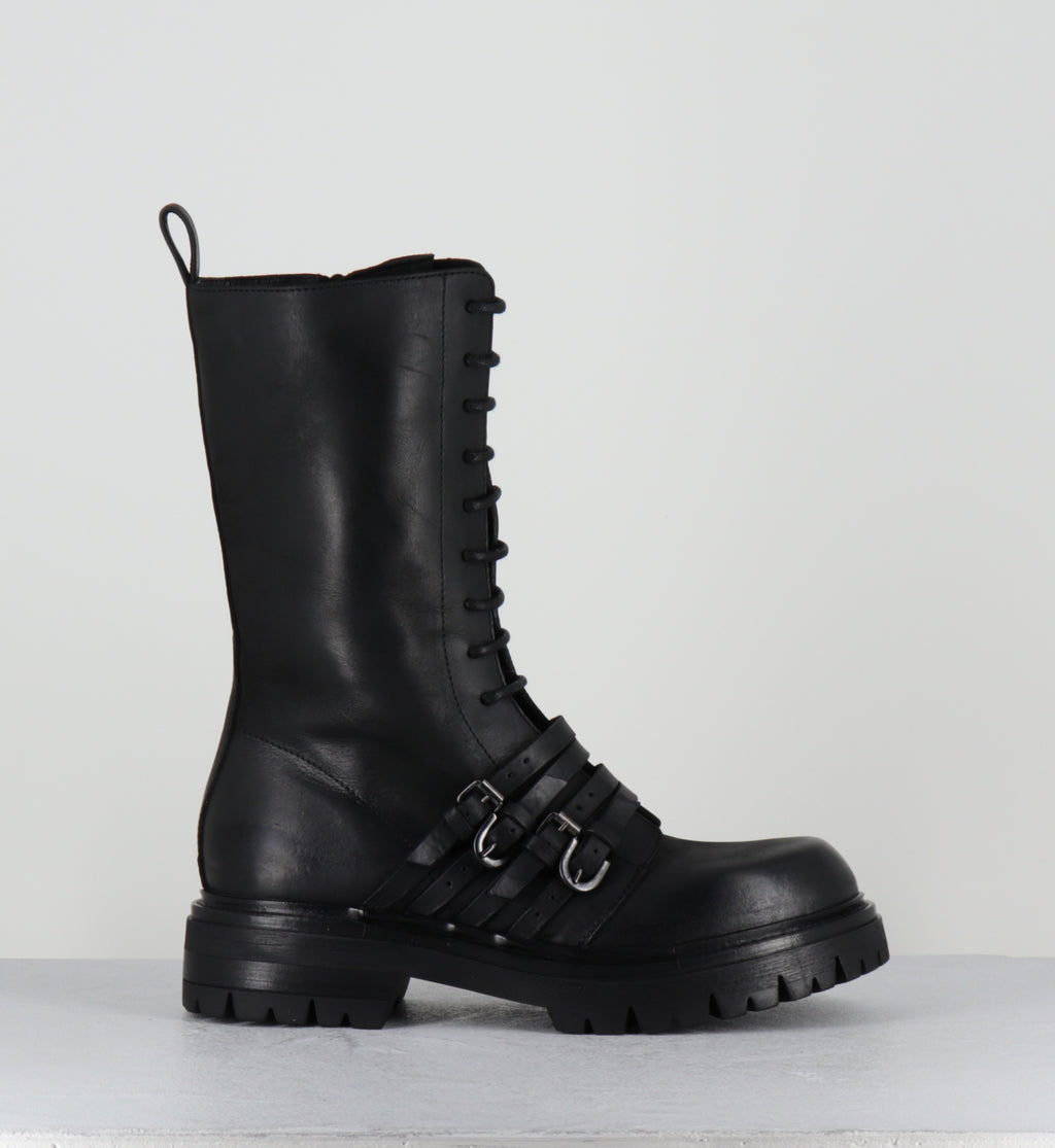 Rangers à lacets cuir noir boucles - E4830 BOSTON NERO