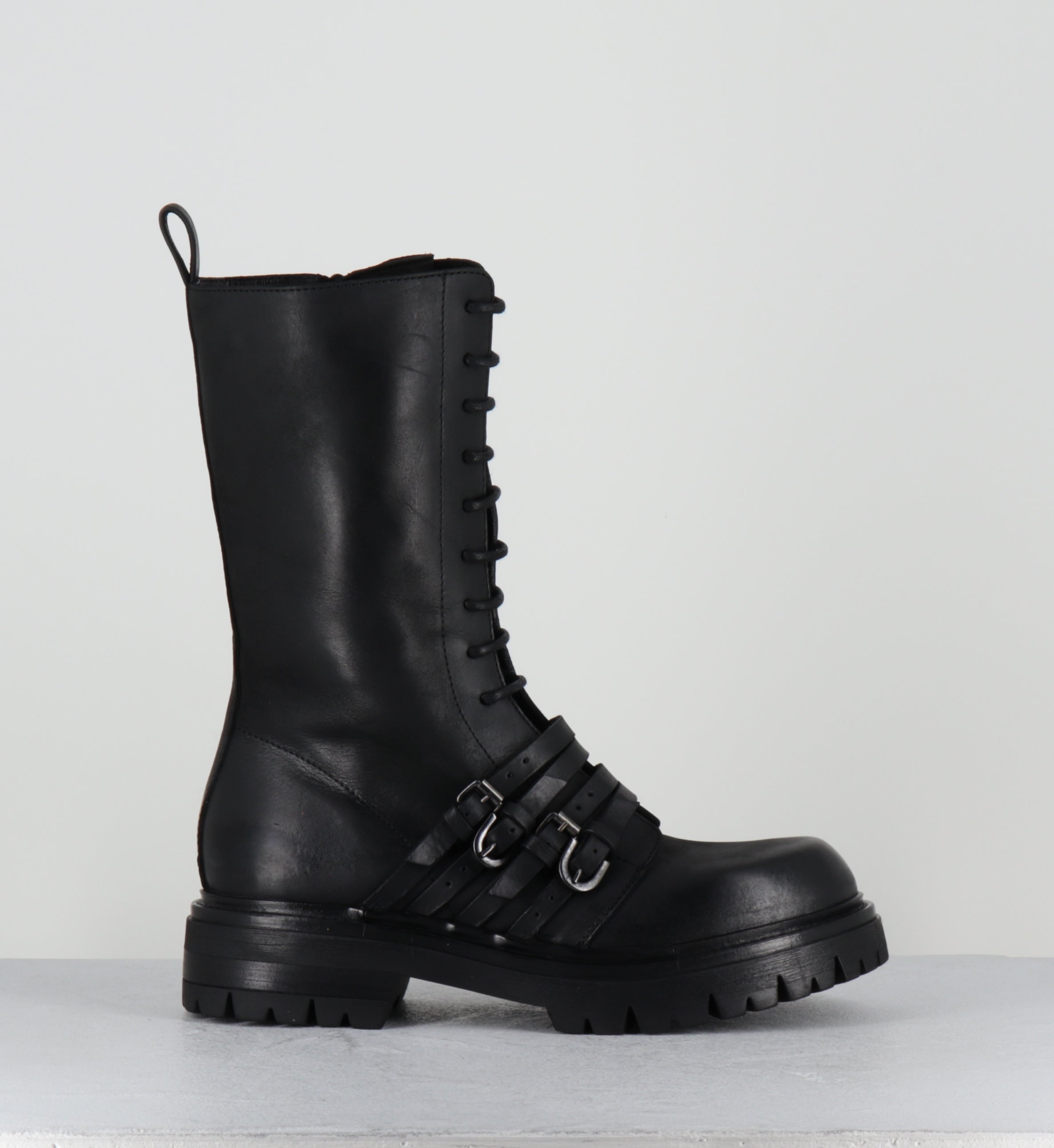 Rangers à lacets cuir noir boucles - E4830 BOSTON NERO