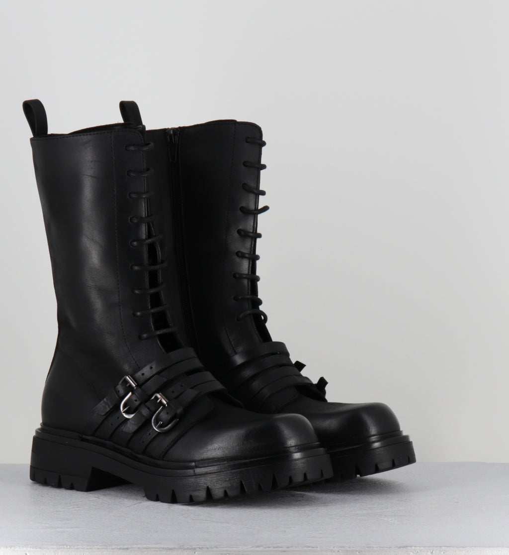 Rangers à lacets cuir noir boucles - E4830 BOSTON NERO