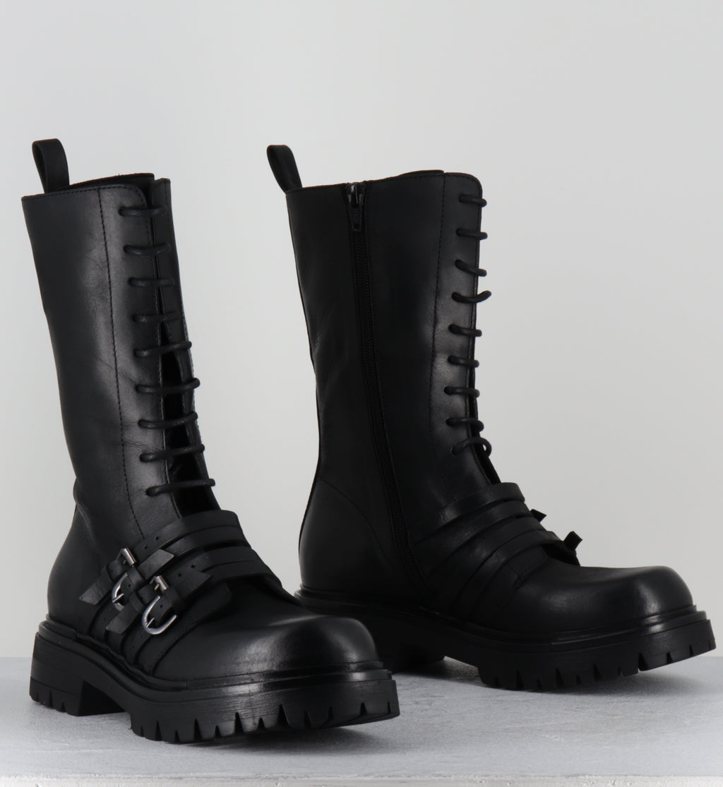 Rangers à lacets cuir noir boucles - E4830 BOSTON NERO