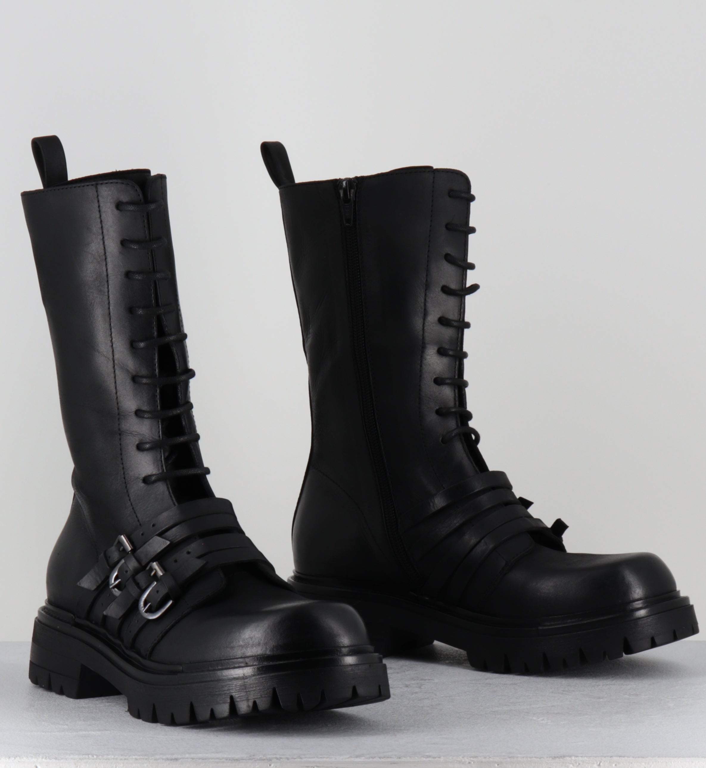 Rangers à lacets cuir noir boucles - E4830 BOSTON NERO