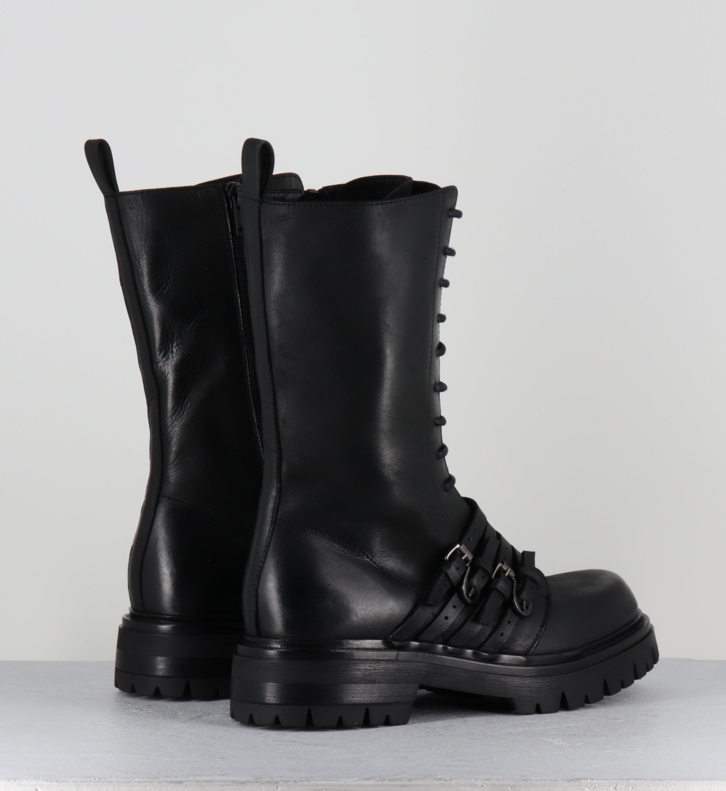 Rangers à lacets cuir noir boucles - E4830 BOSTON NERO