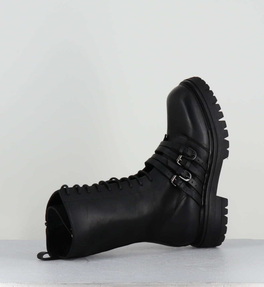 Rangers à lacets cuir noir boucles - E4830 BOSTON NERO