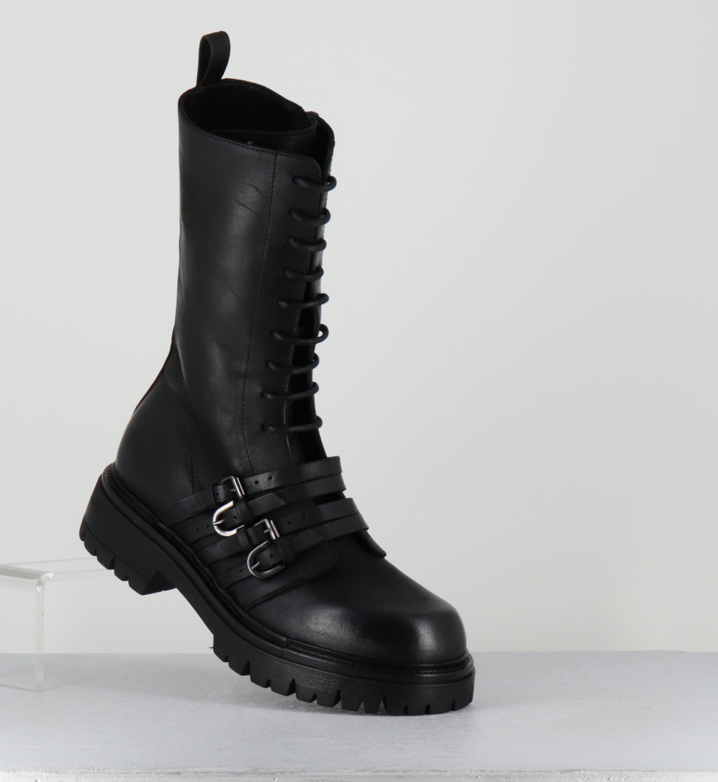Rangers à lacets cuir noir boucles - E4830 BOSTON NERO