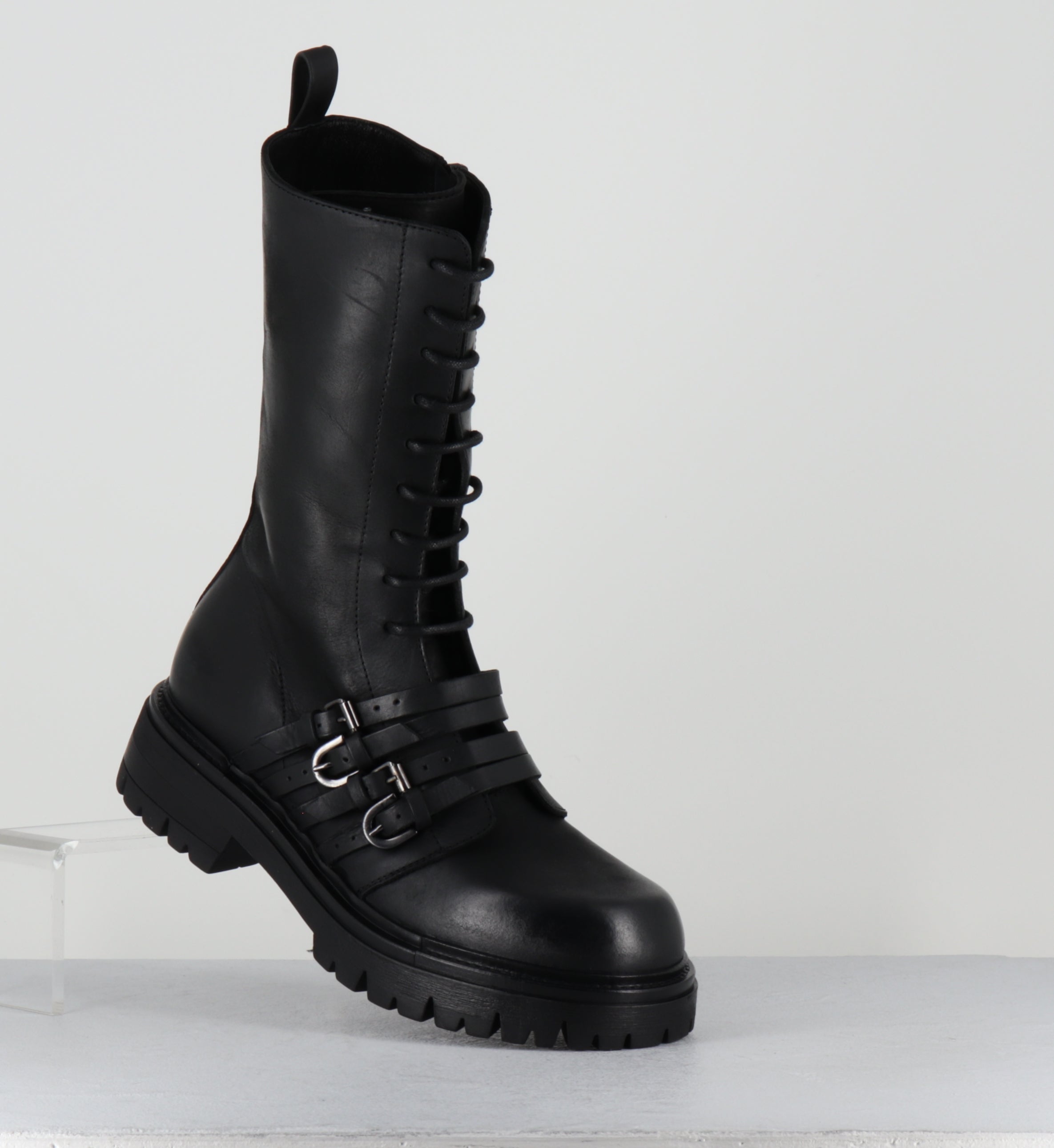 Rangers à lacets cuir noir boucles - E4830 BOSTON NERO