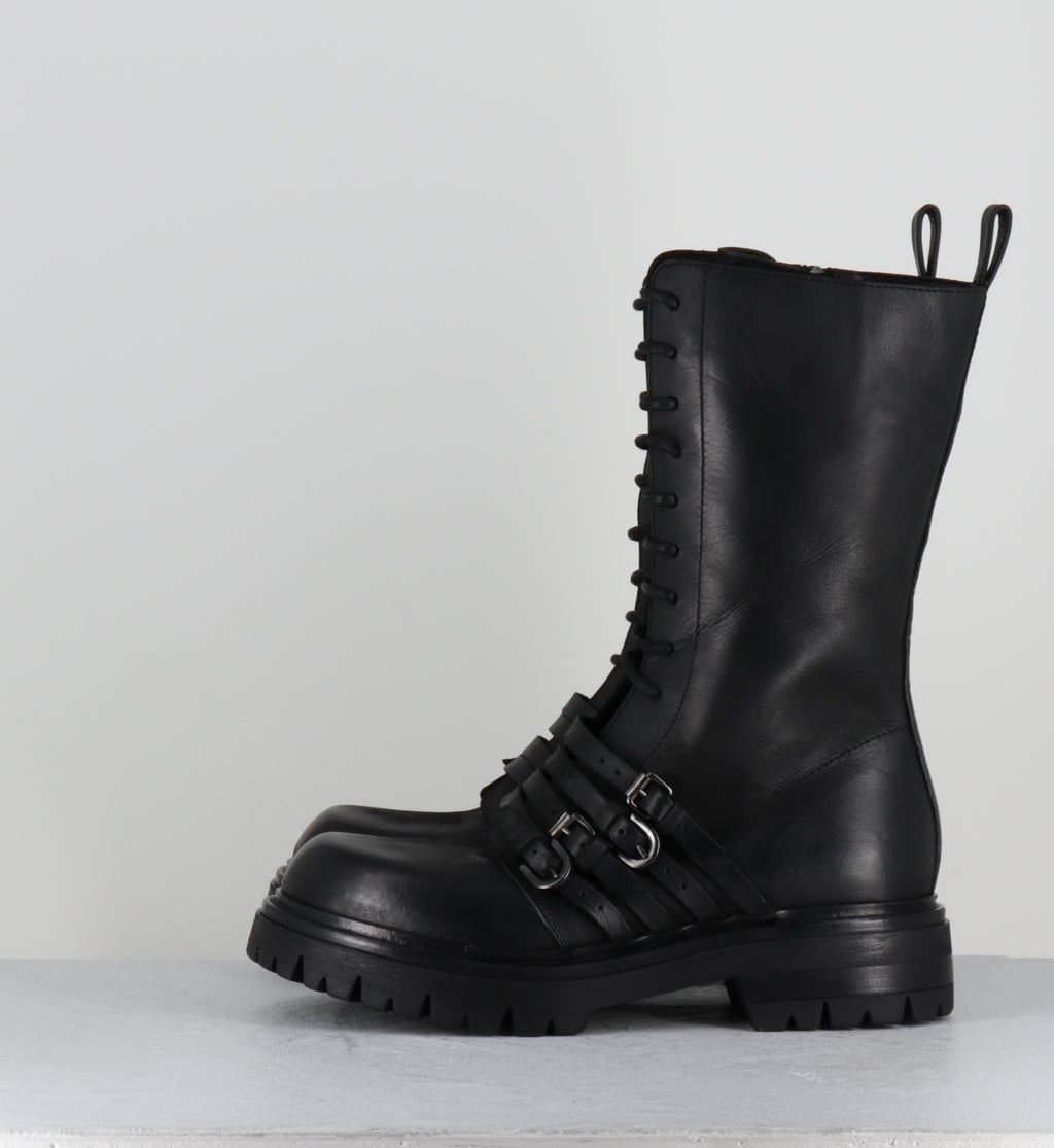 Rangers à lacets cuir noir boucles - E4830 BOSTON NERO