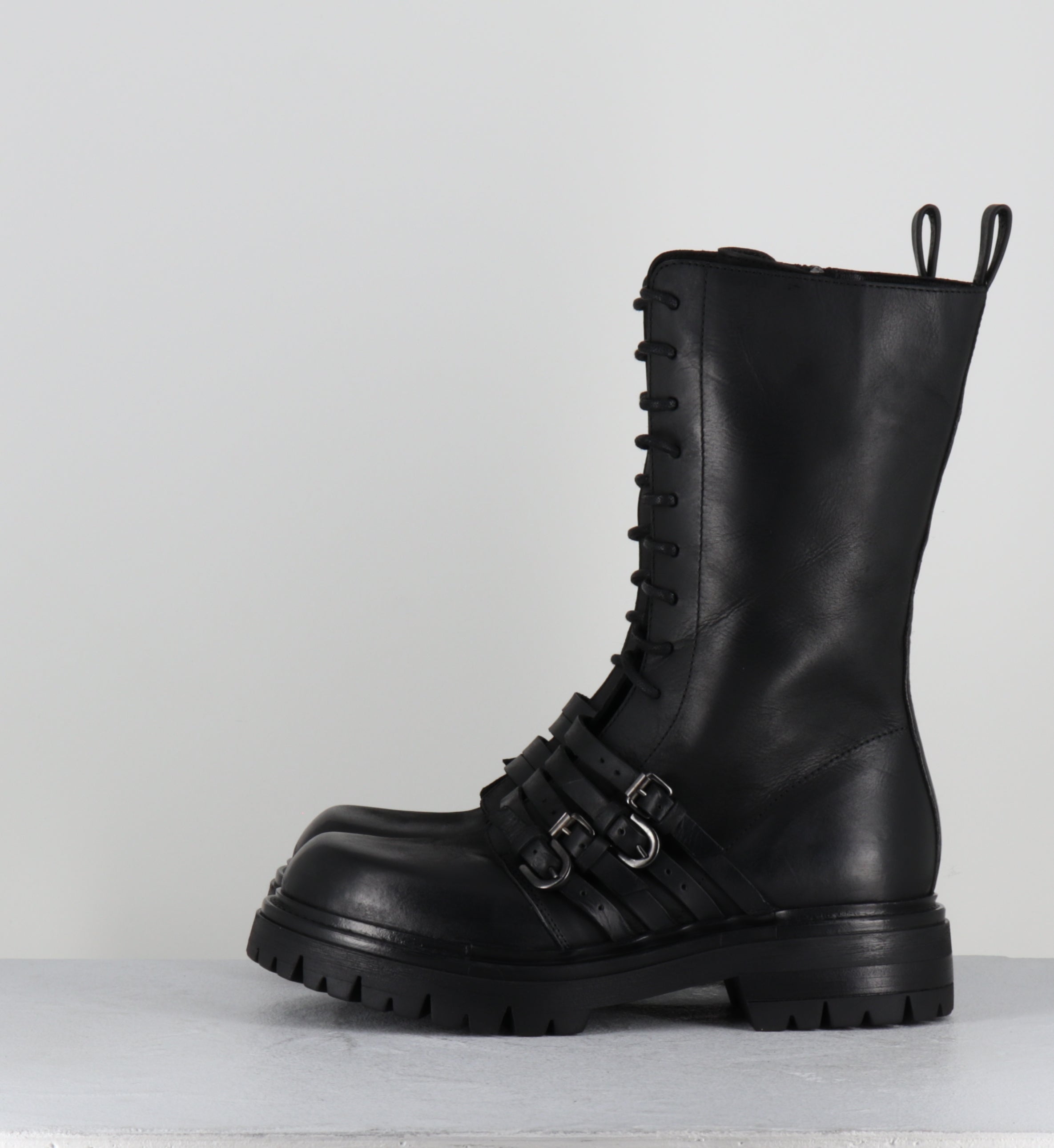 Rangers à lacets cuir noir boucles - E4830 BOSTON NERO