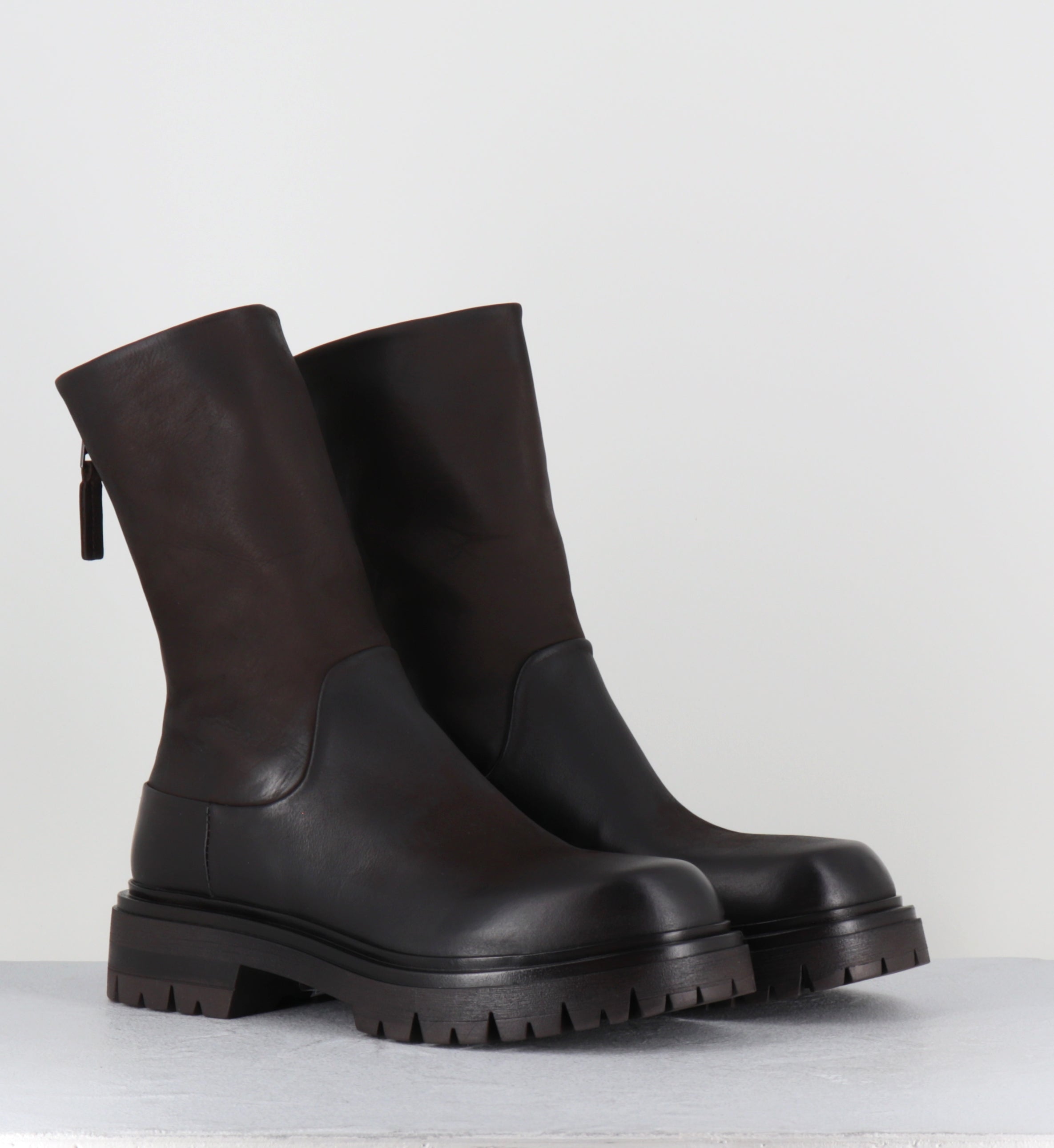 Boots bikers en cuir marron - E2644 BOSTON FONDENTE