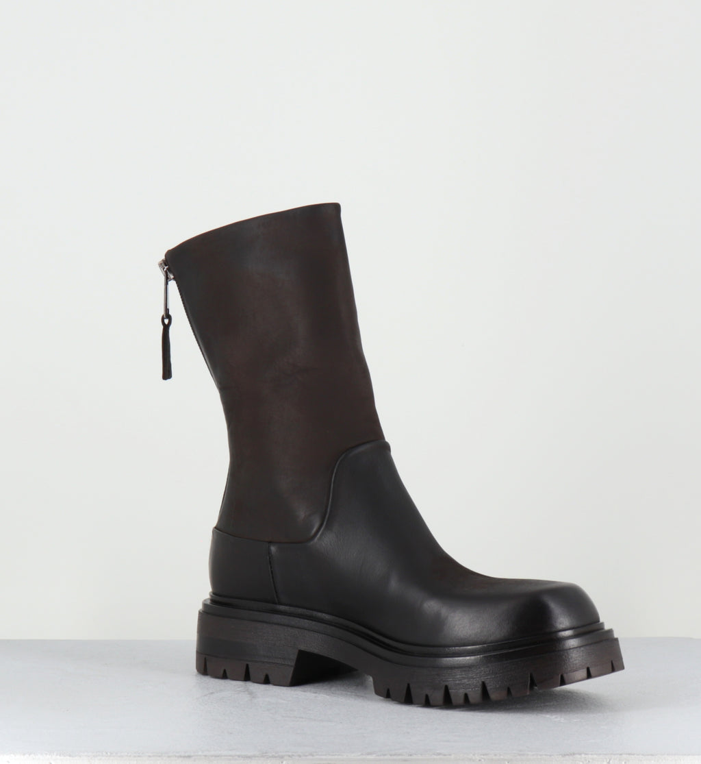 Boots bikers en cuir marron - E2644 BOSTON FONDENTE