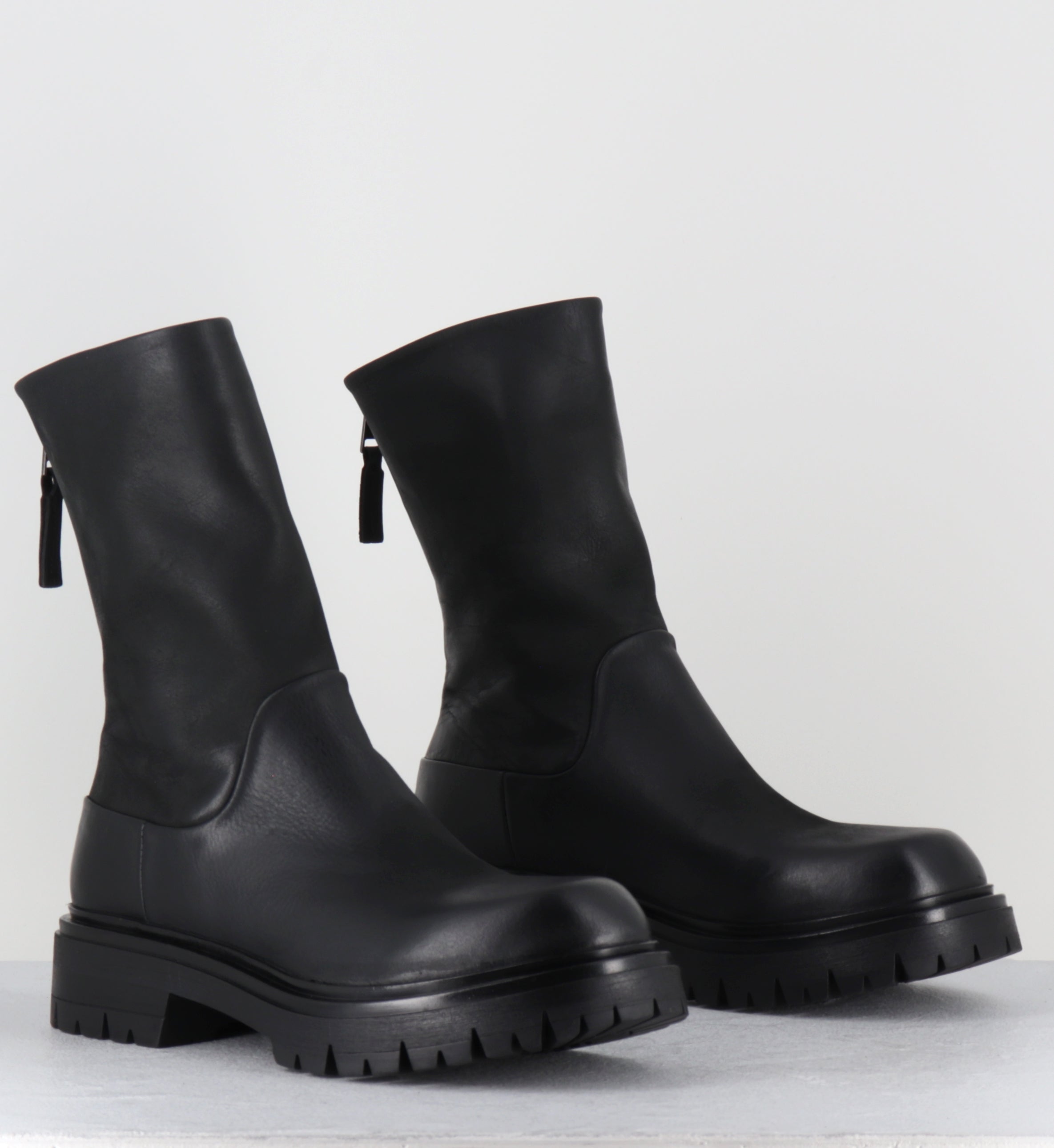 Boots bikers en cuir noir - E2644 BOSTON NERO