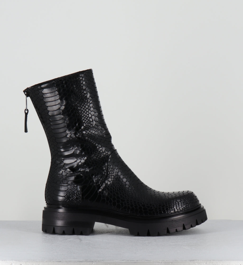 Boots cuir imprimé serpent noir - E2644-T INDIANA NERO