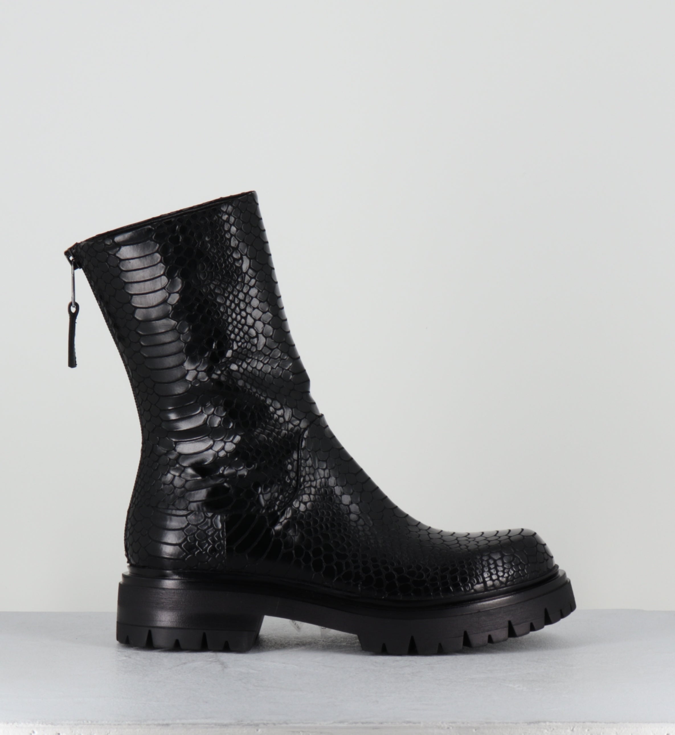 Boots cuir imprimé serpent noir - E2644-T INDIANA NERO