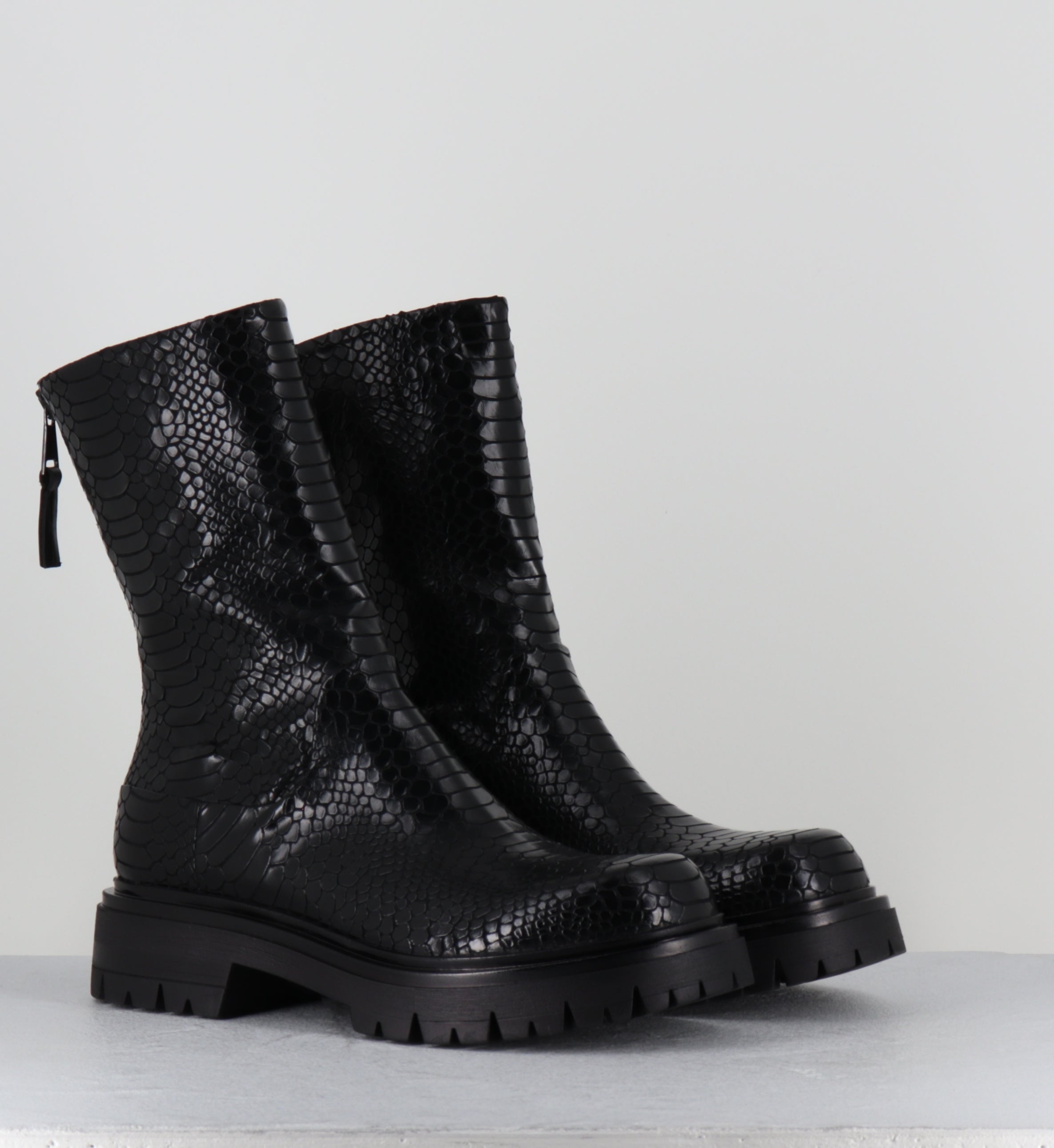 Boots cuir imprimé serpent noir - E2644-T INDIANA NERO