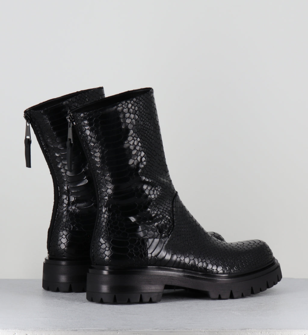 Boots cuir imprimé serpent noir - E2644-T INDIANA NERO