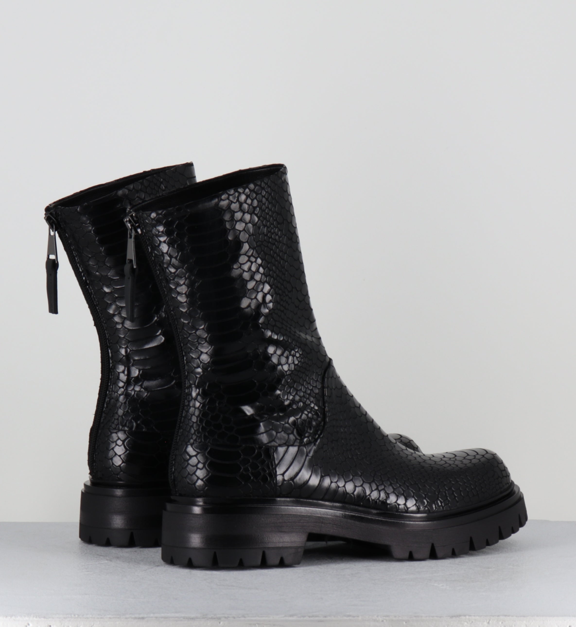 Boots cuir imprimé serpent noir - E2644-T INDIANA NERO