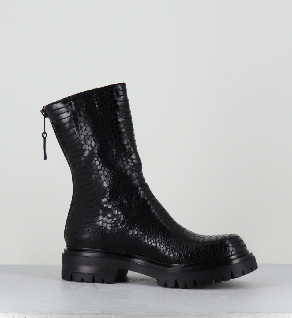 Boots cuir imprimé serpent noir - E2644-T INDIANA NERO