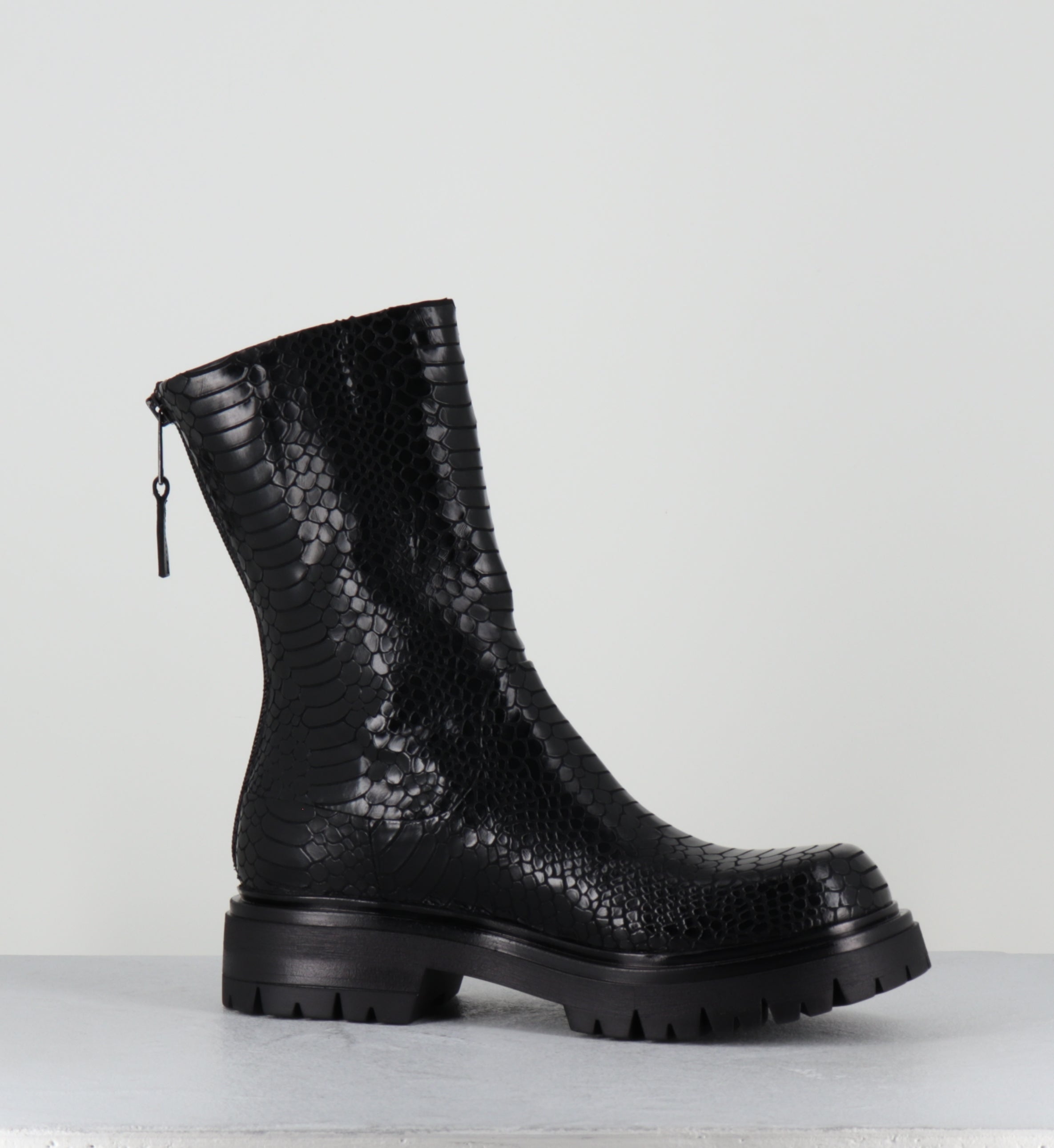 Boots cuir imprimé serpent noir - E2644-T INDIANA NERO