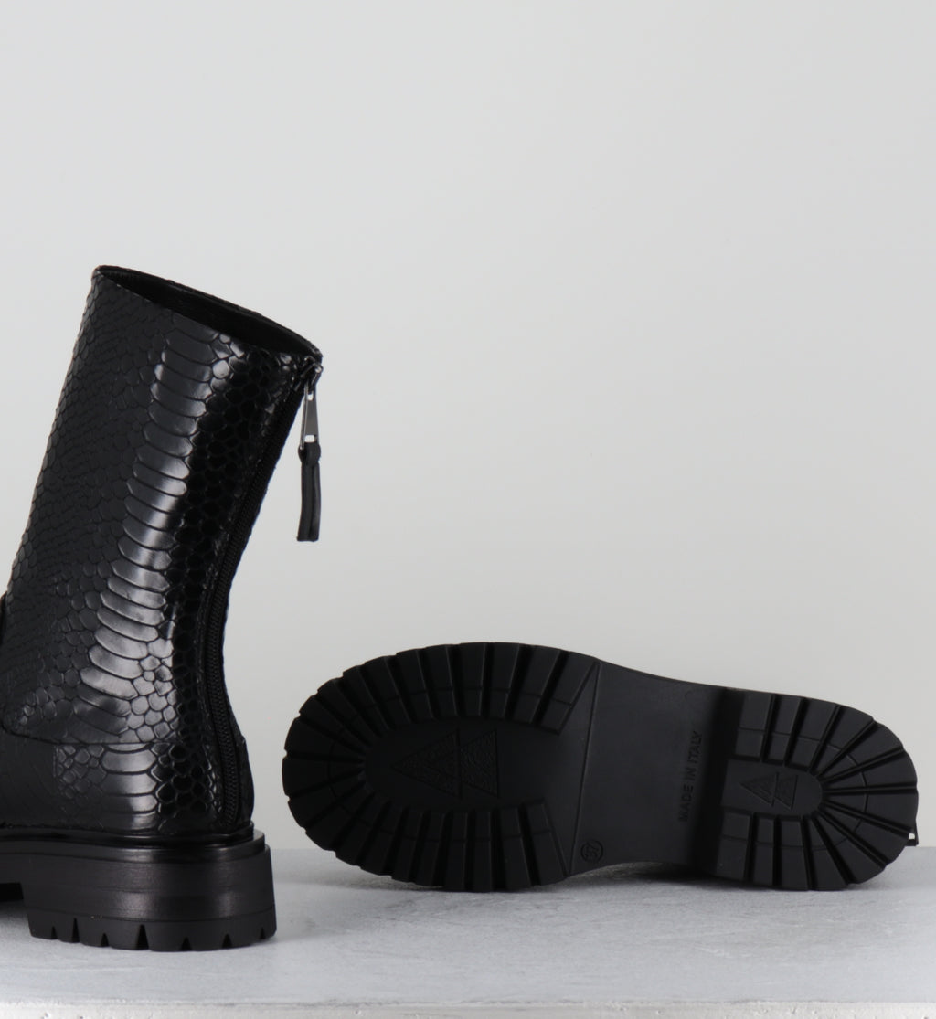 Boots cuir imprimé serpent noir - E2644-T INDIANA NERO