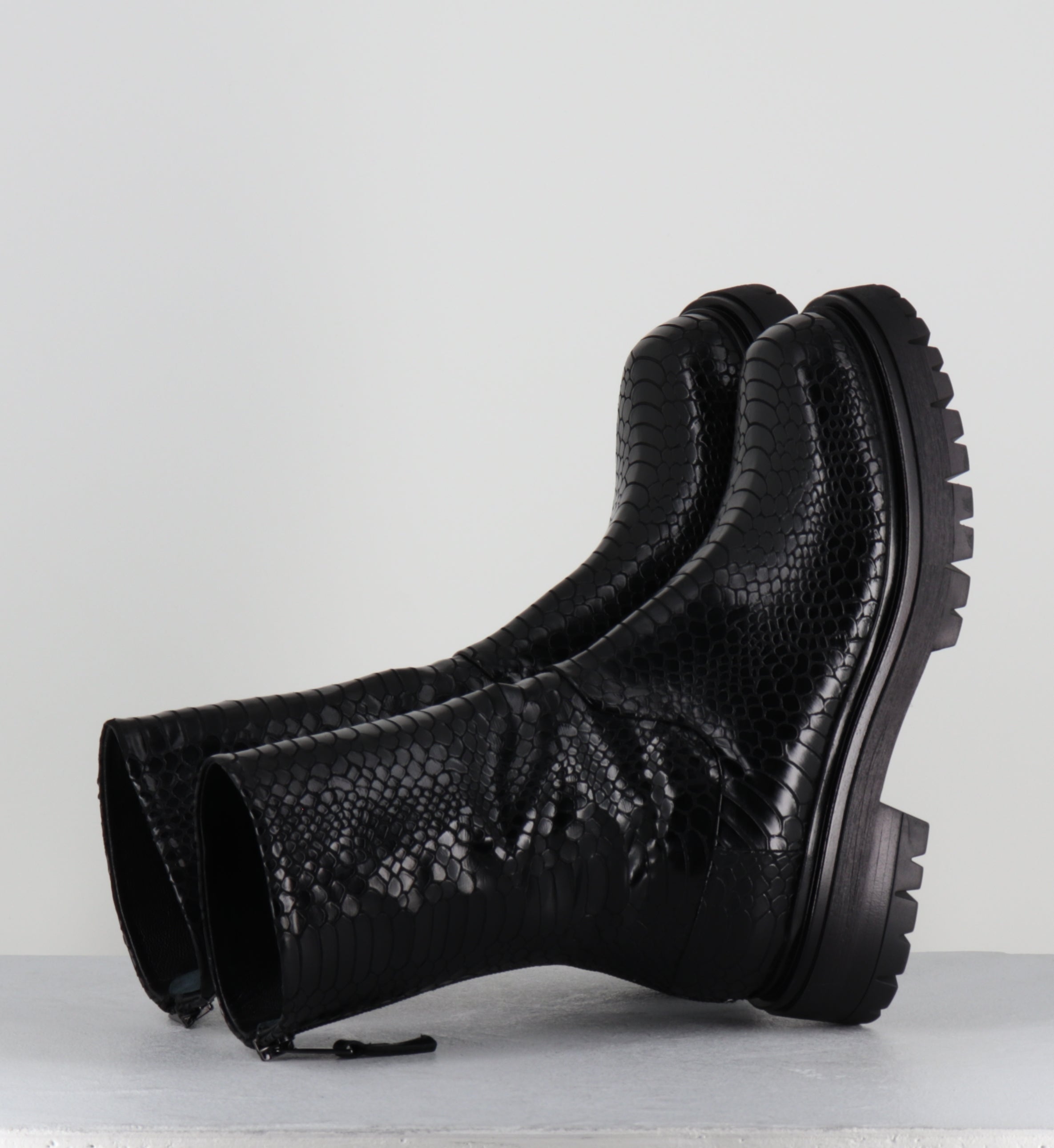 Boots cuir imprimé serpent noir - E2644-T INDIANA NERO