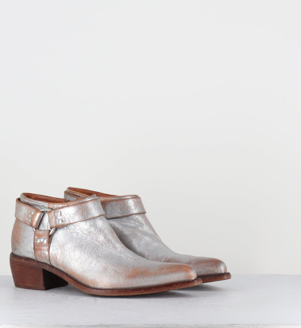 Santiags courtes cuir argent - E4578 SUPRIME SILVER
