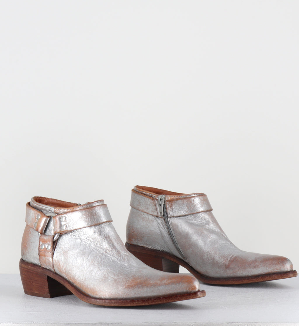 Santiags courtes cuir argent - E4578 SUPRIME SILVER