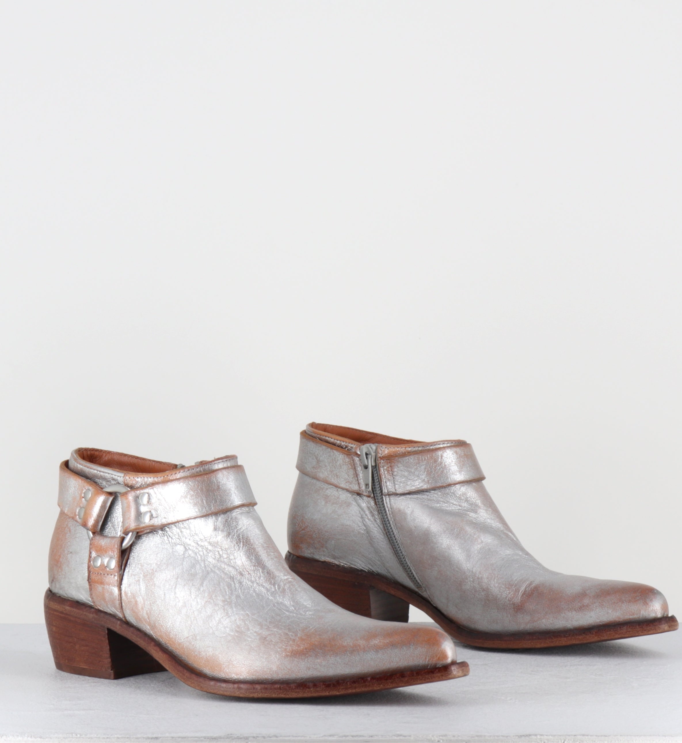 Santiags courtes cuir argent - E4578 SUPRIME SILVER