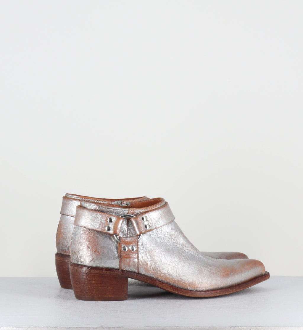Santiags courtes cuir argent - E4578 SUPRIME SILVER