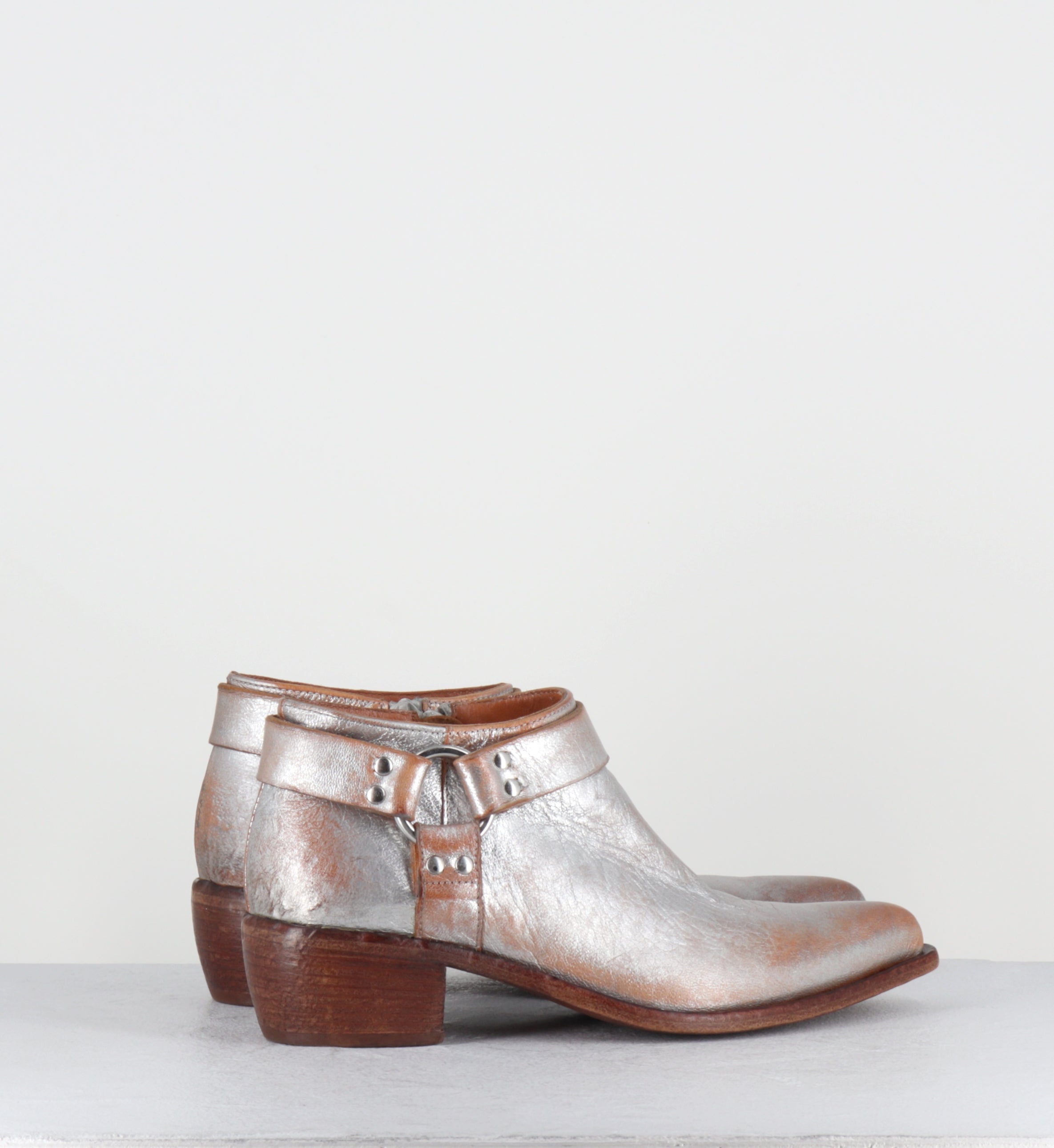 Santiags courtes cuir argent - E4578 SUPRIME SILVER