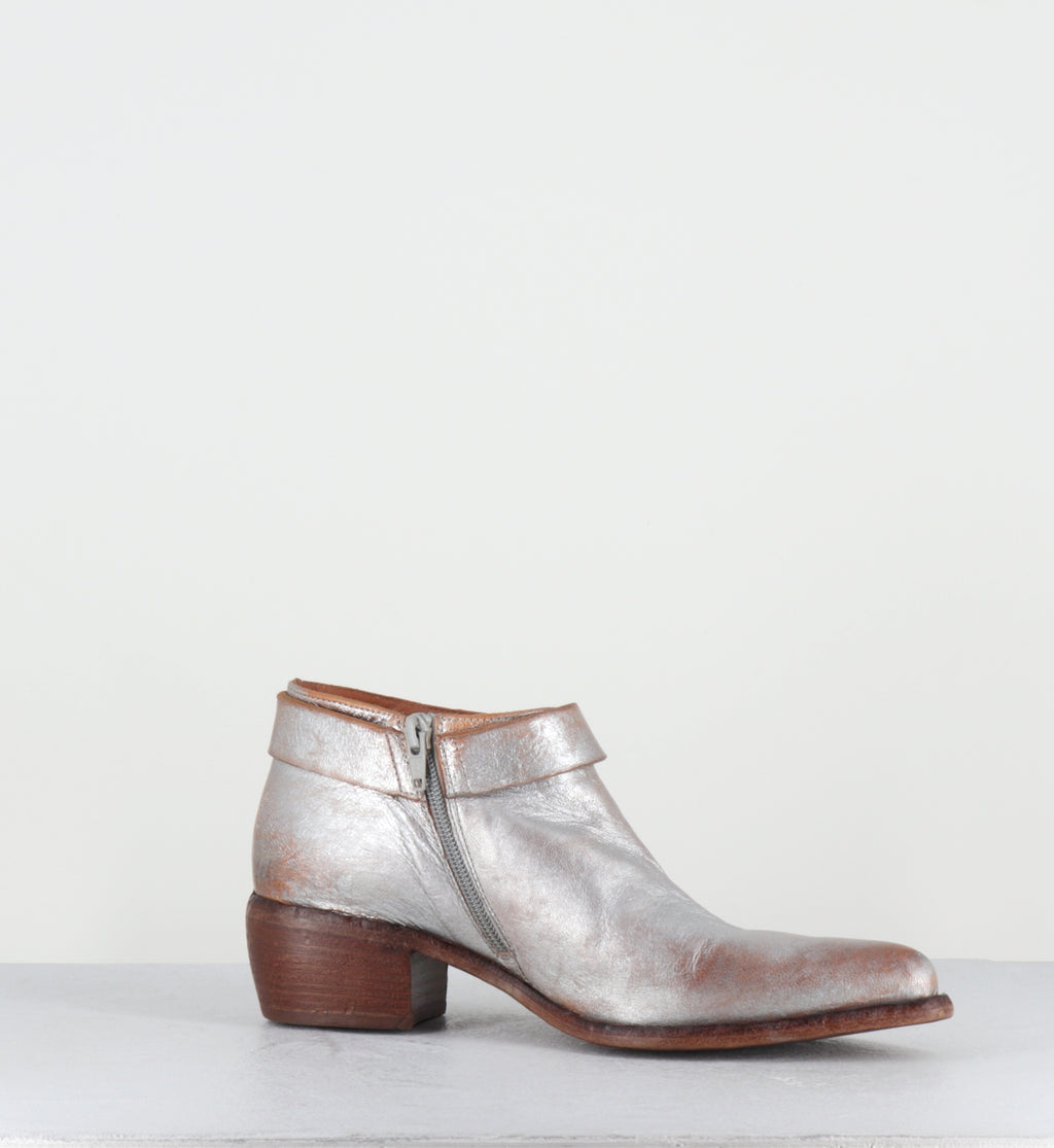Santiags courtes cuir argent - E4578 SUPRIME SILVER