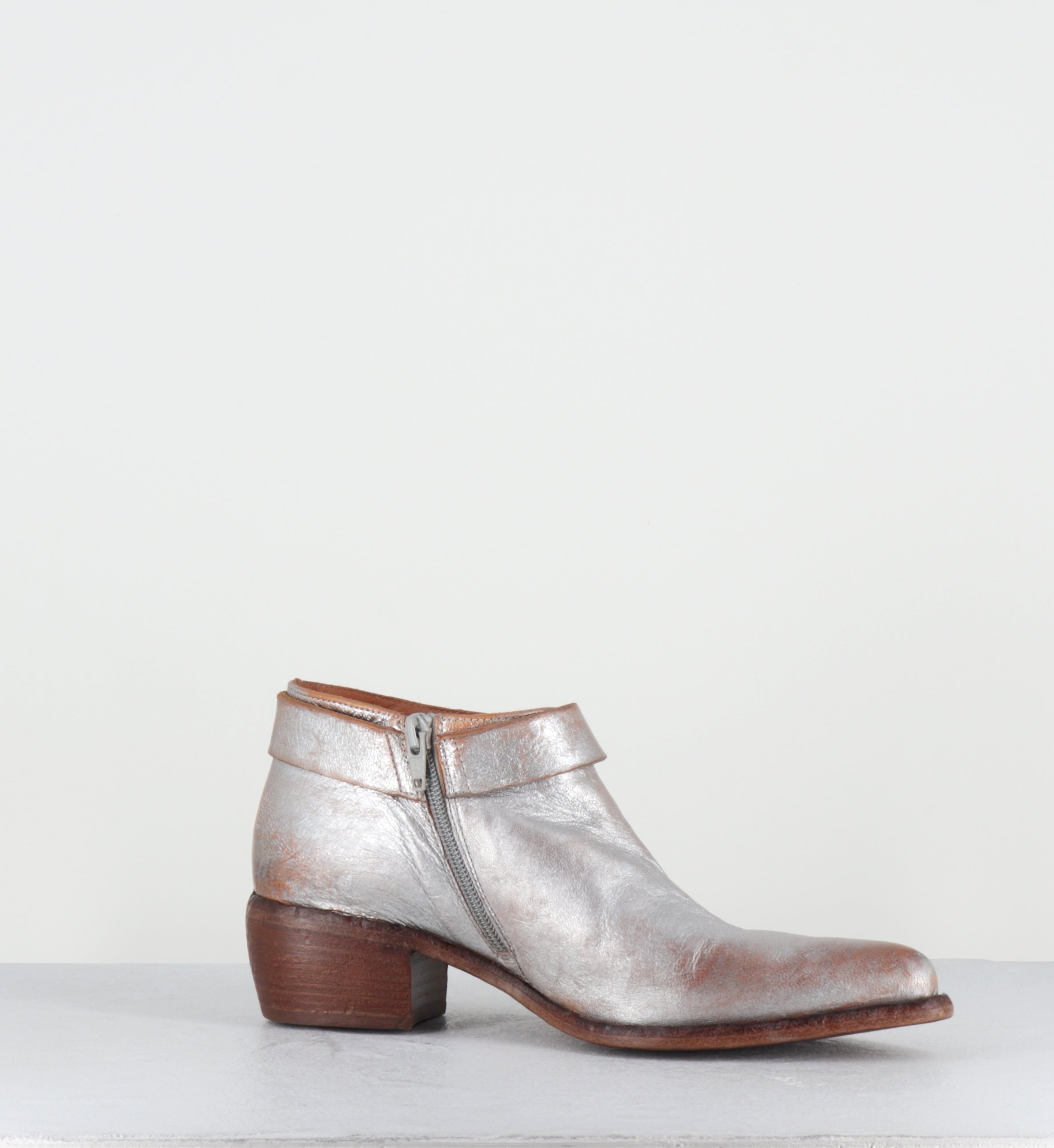 Santiags courtes cuir argent - E4578 SUPRIME SILVER