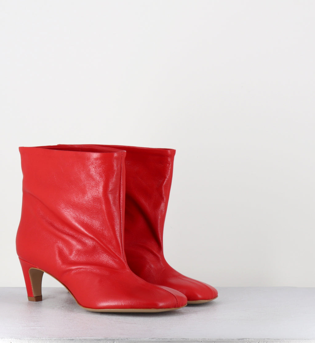 Boots larges en cuir rouge bout carré - E4641 GLOVE ROSSO
