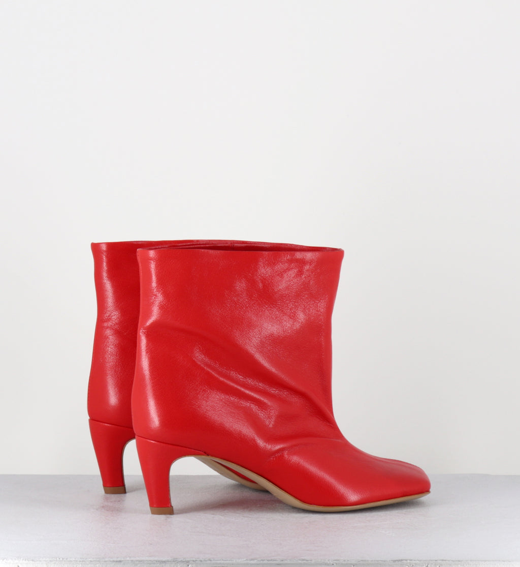 Boots larges en cuir rouge bout carré - E4641 GLOVE ROSSO