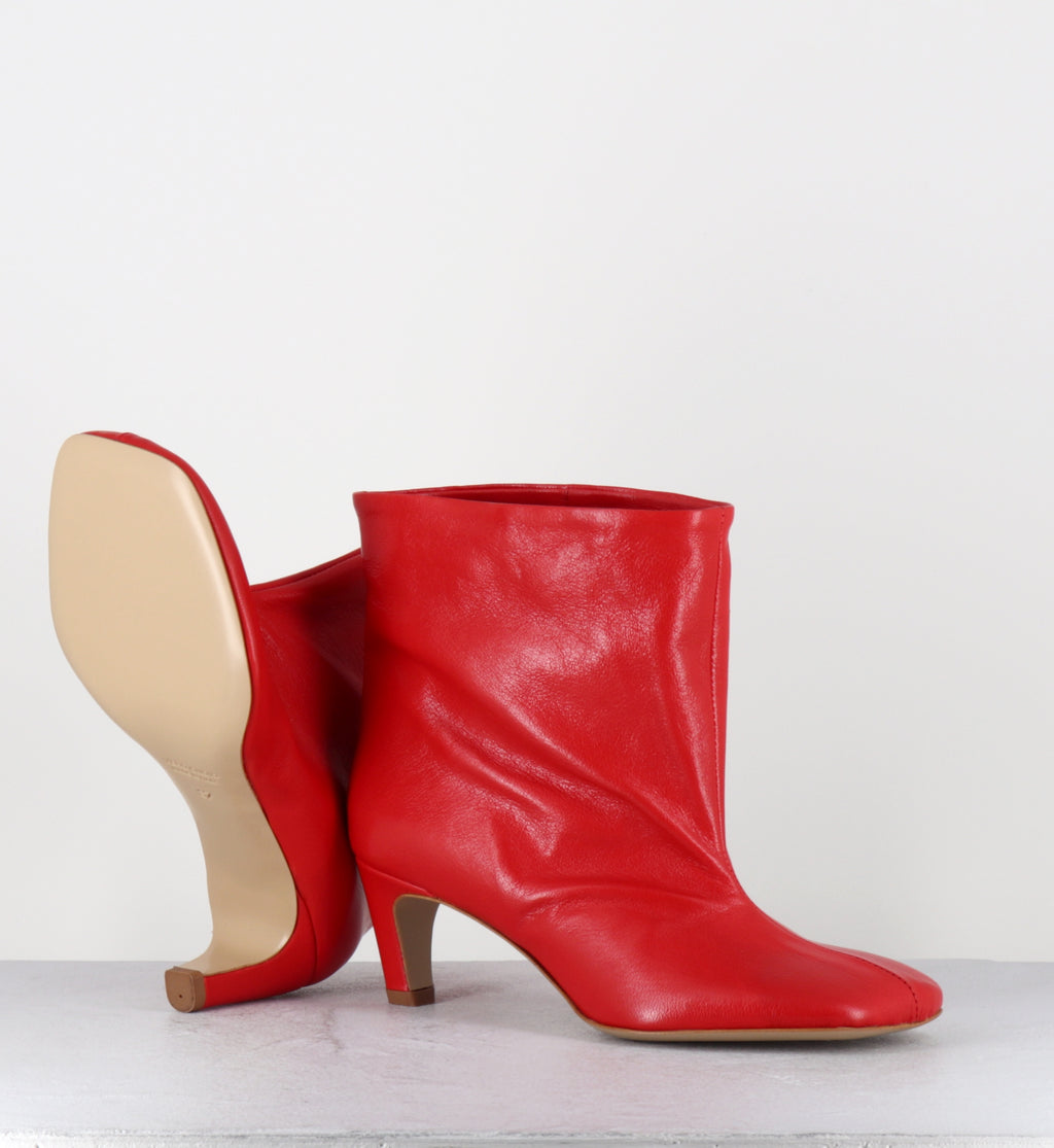 Boots larges en cuir rouge bout carré - E4641 GLOVE ROSSO