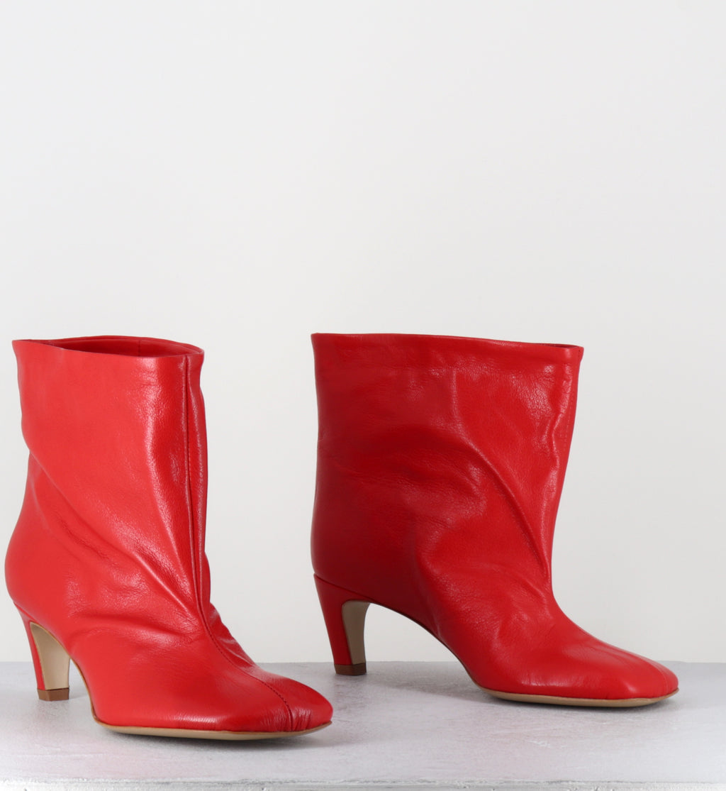 Boots larges en cuir rouge bout carré - E4641 GLOVE ROSSO