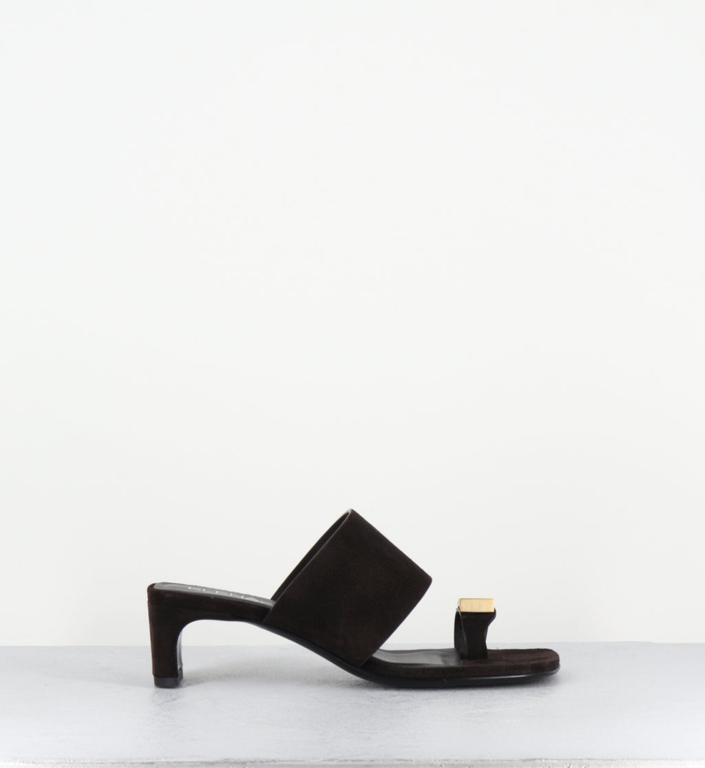 Mules en daim marron bijou doré - E4722 VELOUR EBANO