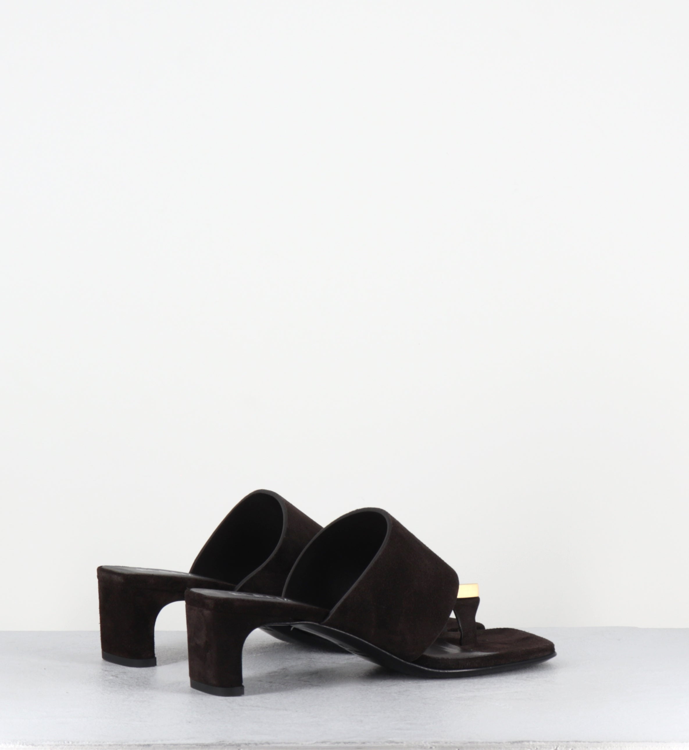 Mules en daim marron bijou doré - E4722 VELOUR EBANO