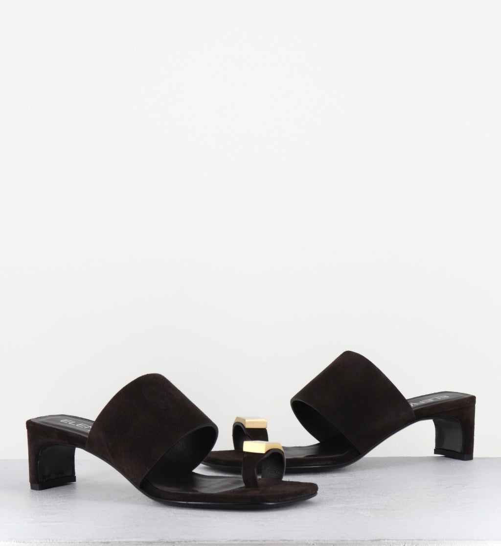 Mules en daim marron bijou doré - E4722 VELOUR EBANO