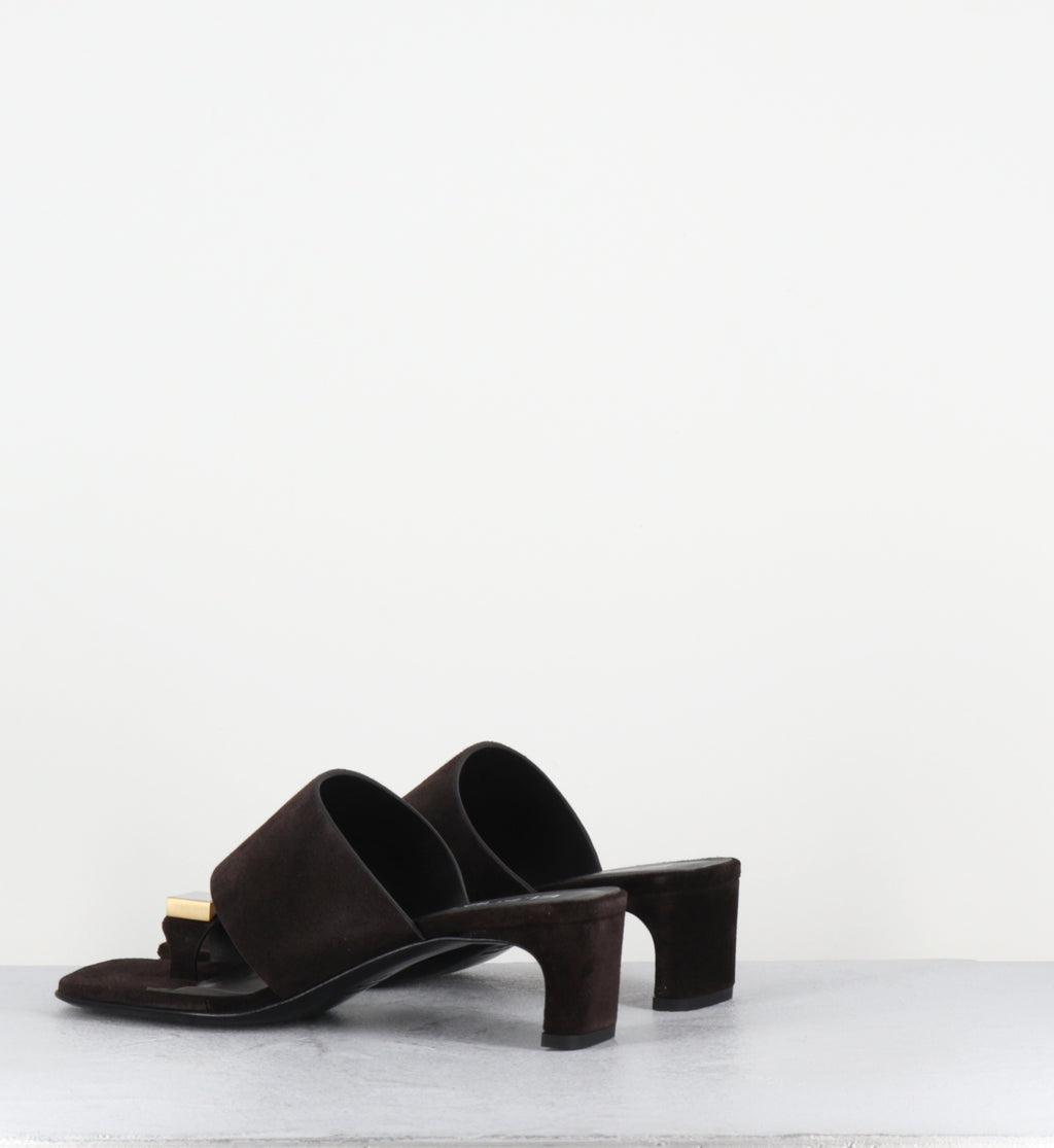 Mules en daim marron bijou doré - E4722 VELOUR EBANO