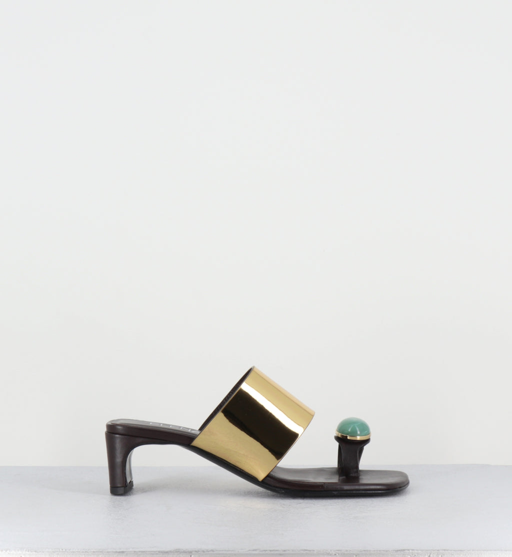 Mules en cuir marron et doré bague pierre - E4722 TALCO MORO