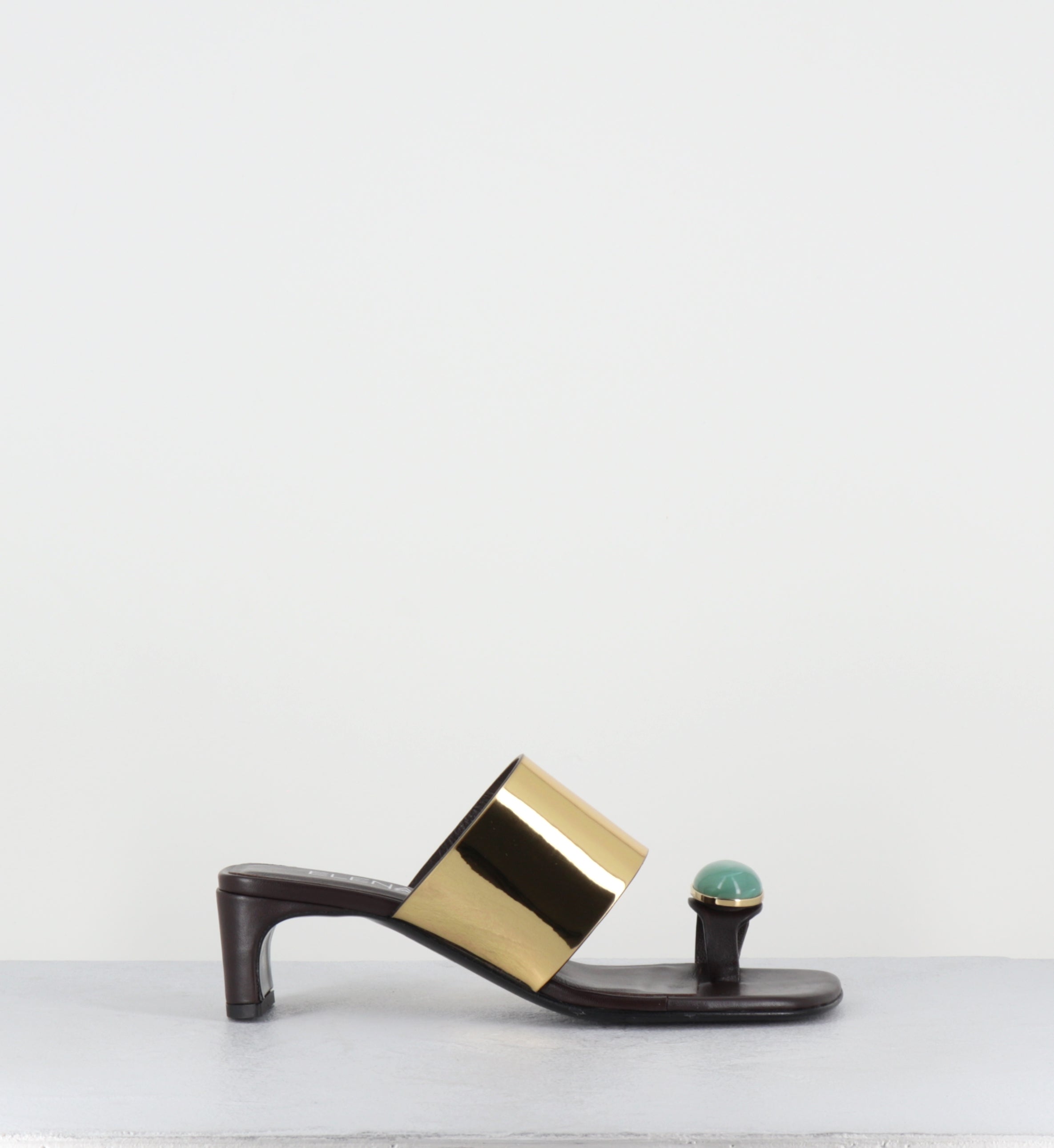 Mules en cuir marron et doré bague pierre - E4722 TALCO MORO