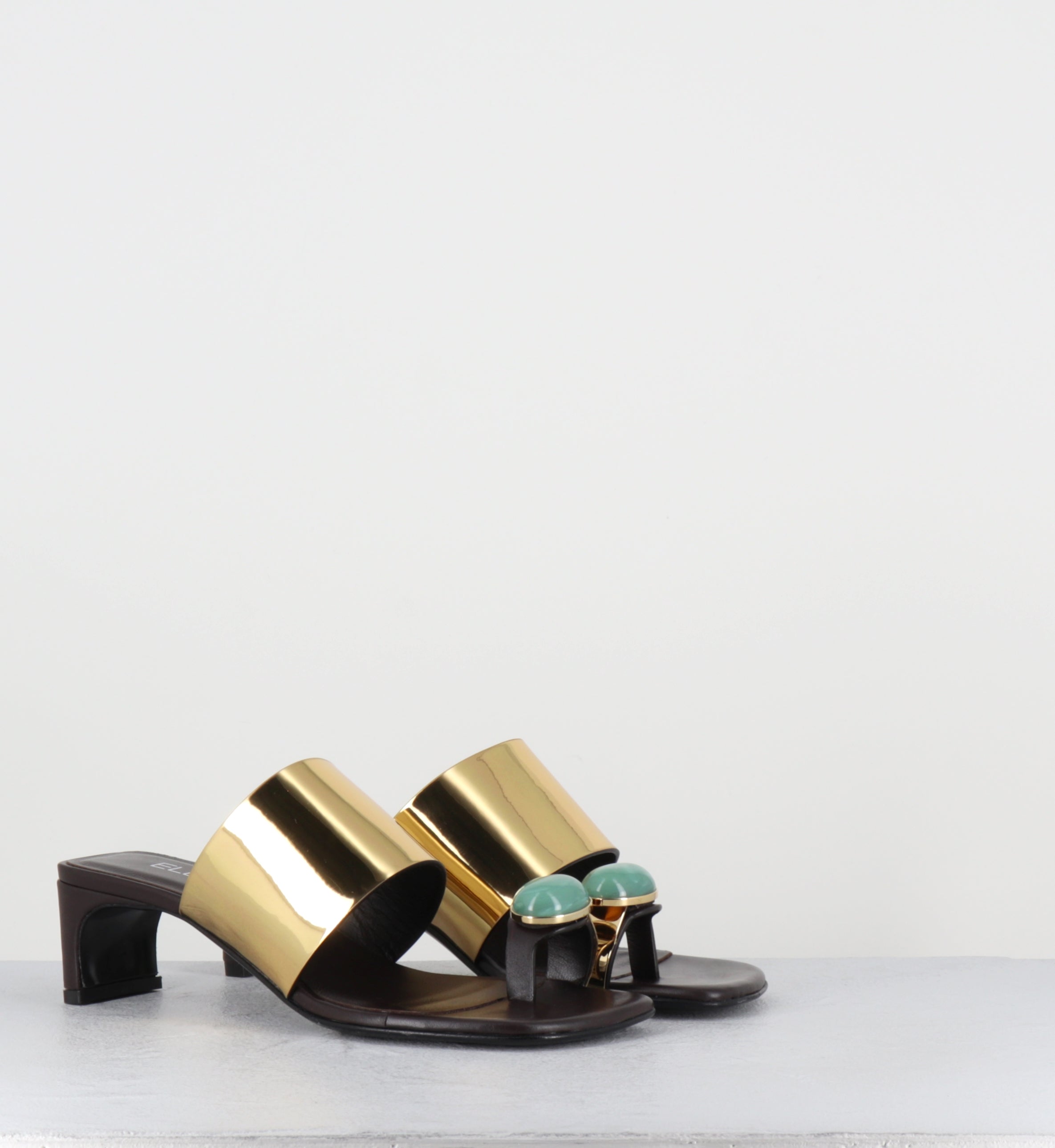 Mules en cuir marron et doré bague pierre - E4722 TALCO MORO